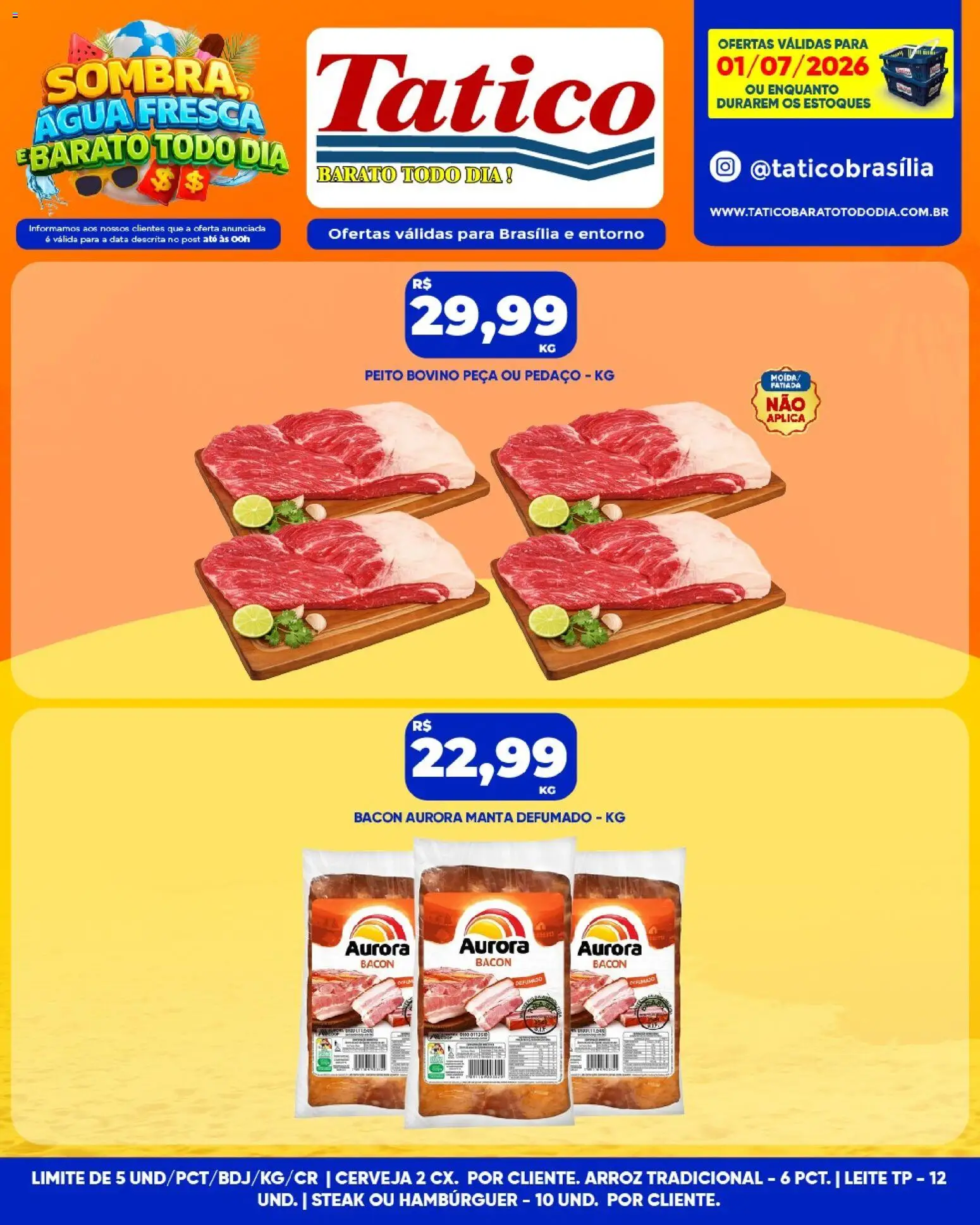 Tatico Folheto - válido de 01/07/2026 | Página: 12 | Produtos: Leite, Cerveja, Arroz, Hambúrguer