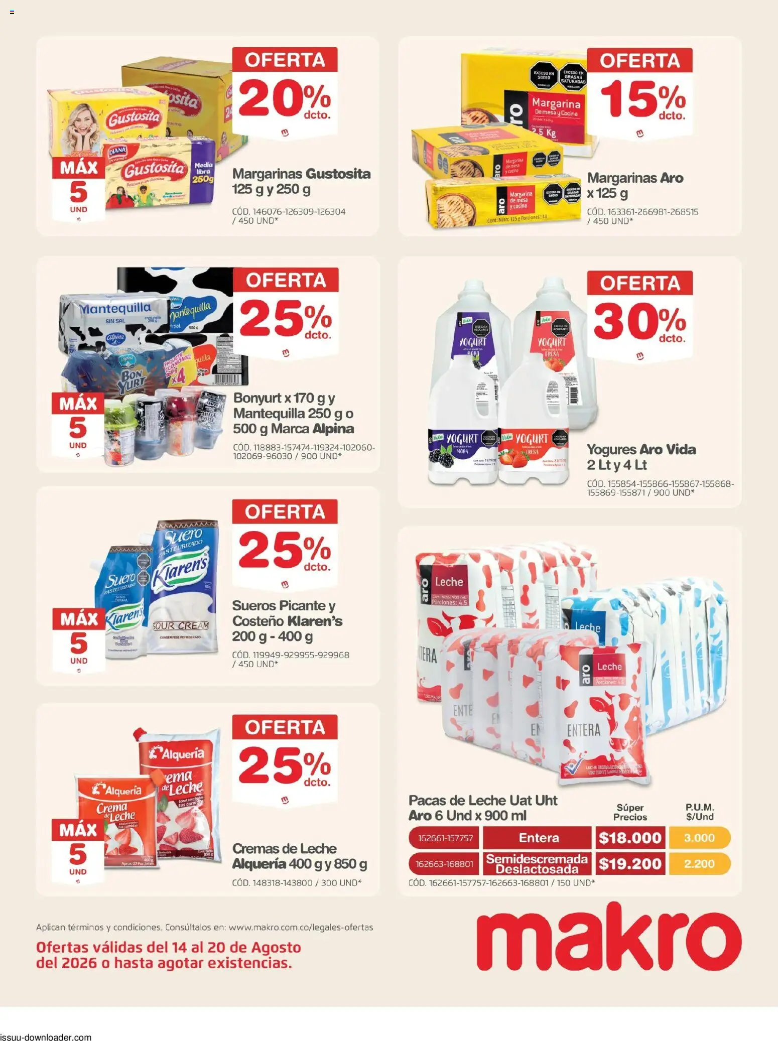 Makro revista - valida desde el 14/08/2026 | Página: 9 | Productos: Cocina, Margarina, Mora, Yogurt