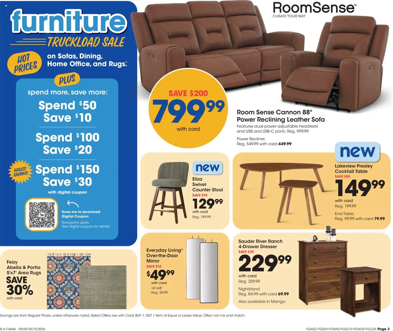 Fred Meyer Home & Apparel - valid from 09/09/2026 | Page: 3 | Products: Sofa, Mirror, Dresser, Usb
