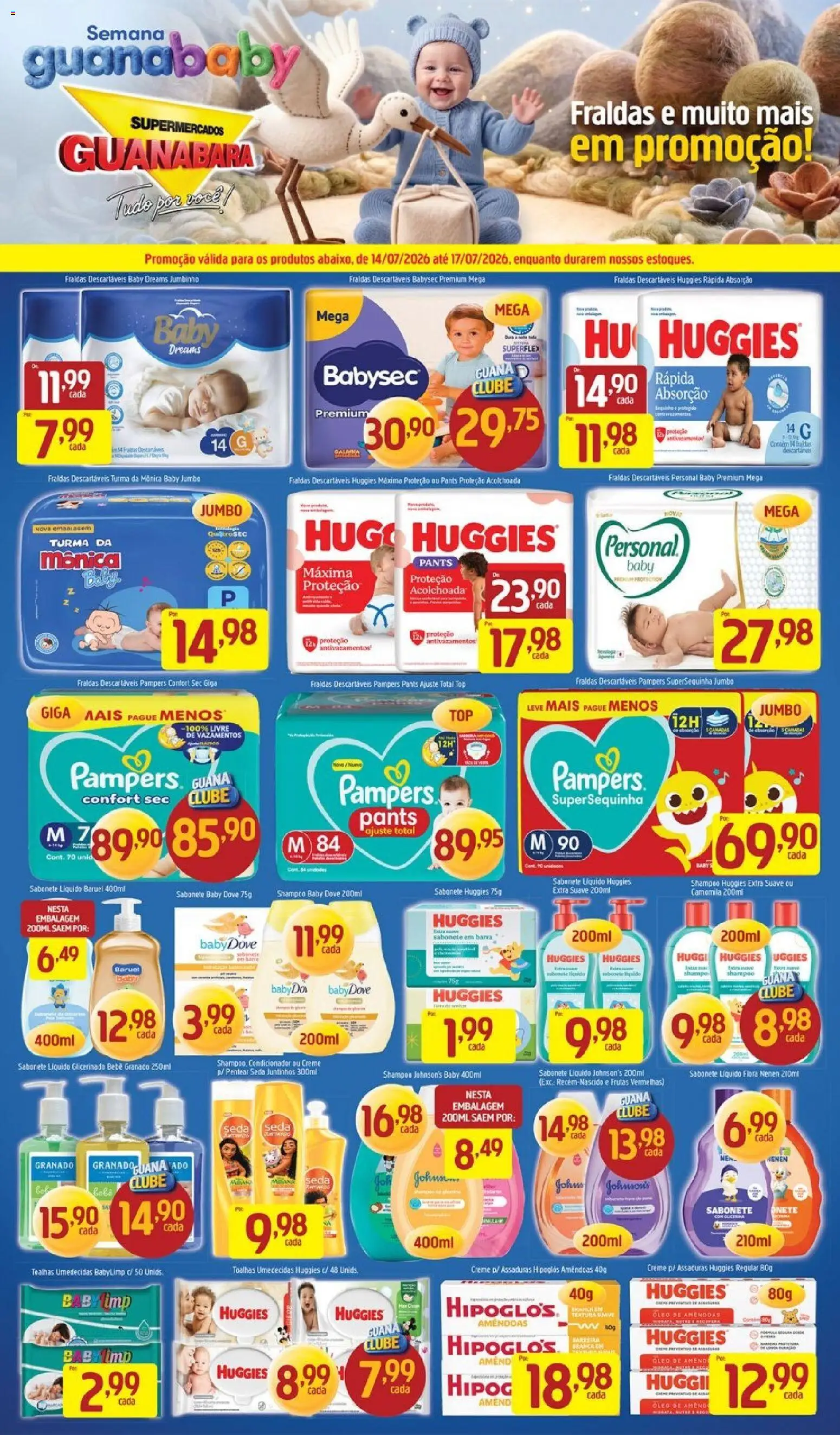 Supermercados Guanabara Folheto - válido de 14/07/2026 | Página: 16 | Produtos: Frutas, Pampers, Fraldas, Dove