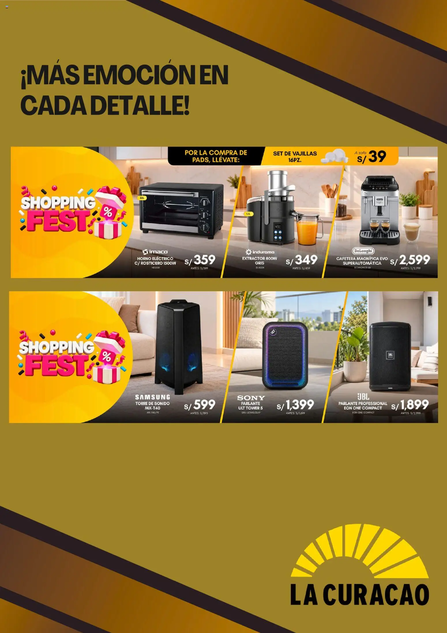 Catálogo La Curacao válido desde 28/09/2026 | Página: 5 | Productos: Parlante, Horno, Cafetera