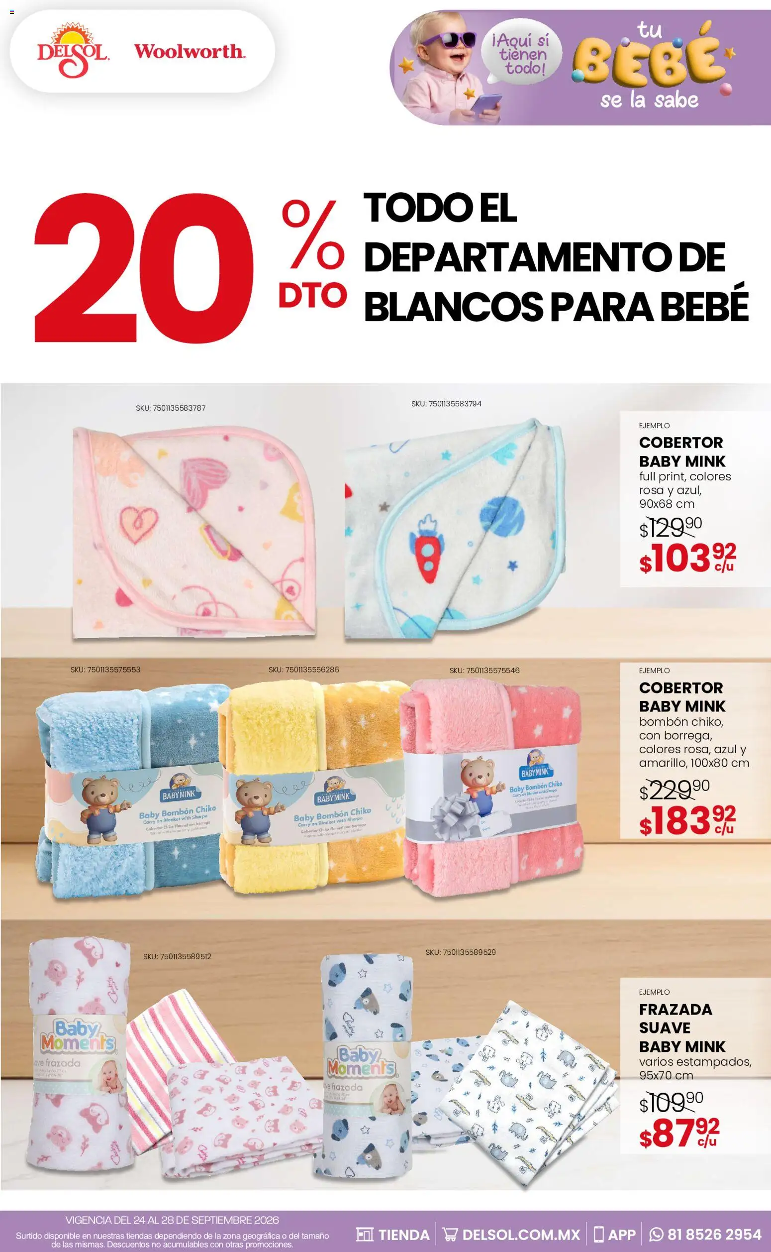 Nuevas ofertas de Del Sol y Woolworth válidas en toda la República Mexicana desde el 24/09/2026. ¡Encuentra las mejores ofertas en Del Sol y Woolworth catálogo! | Página: 9 | Productos: Cobertor