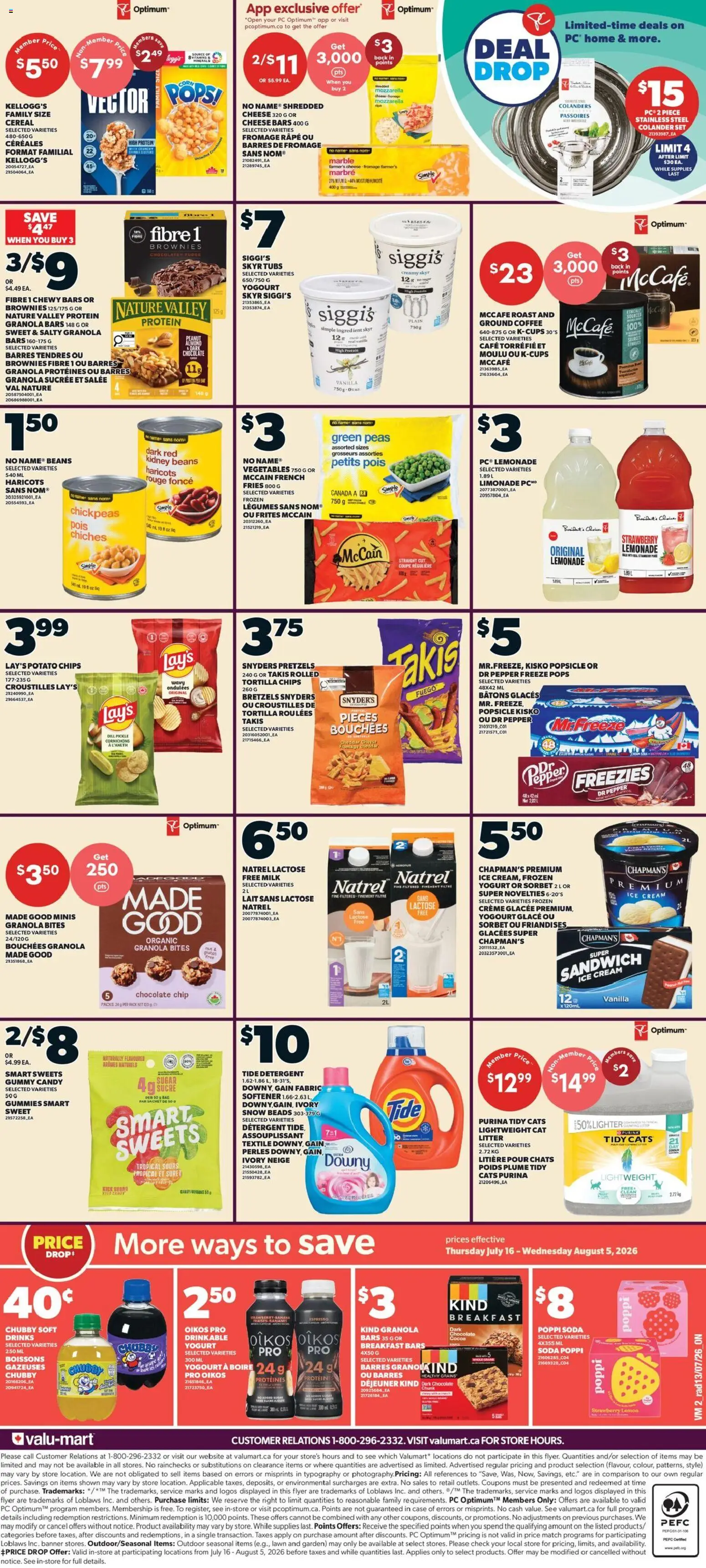 Valu Mart flyer valid from Jul 16, 2026 | Page: 2 | Products: Chips, Cream, Detergent, Coffee