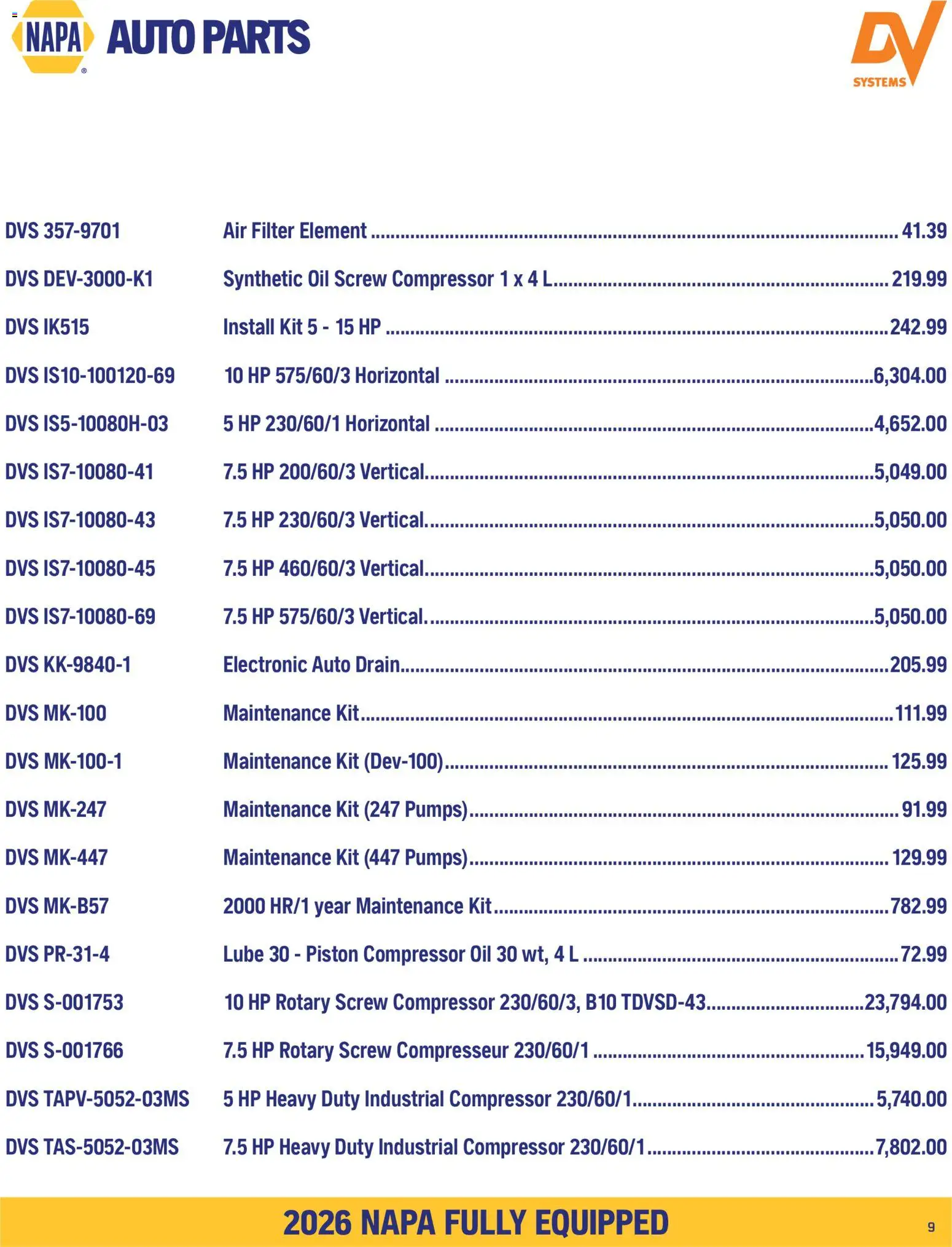 NAPA Auto Parts flyer valid from Sep 1, 2026 | Page: 11 | Products: Compressor, Oil