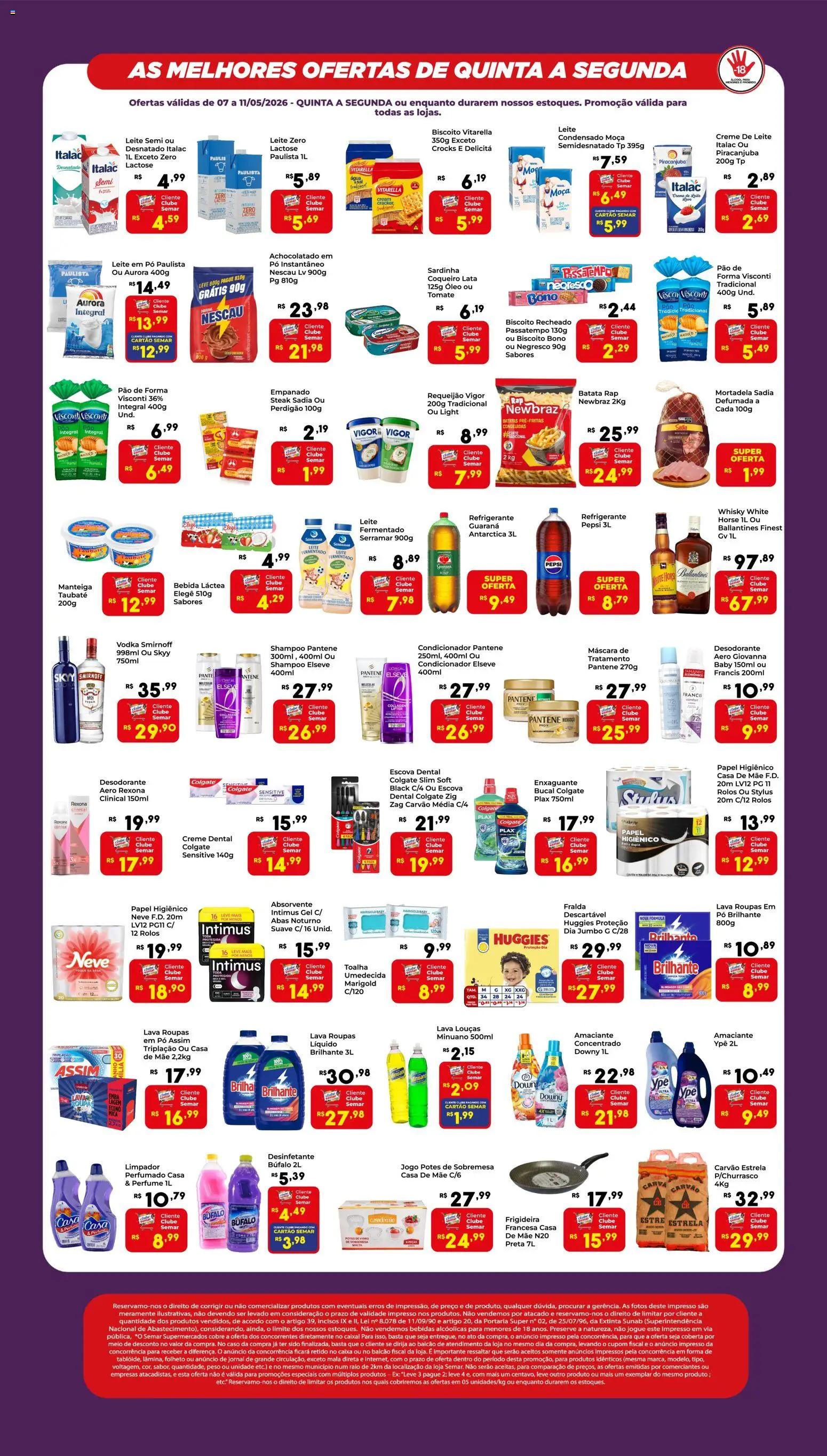 Semar Supermercado Folheto - válido de 07.05.2026 | Página: 2 | Produtos: Leite, Mortadela, Creme, Sal
