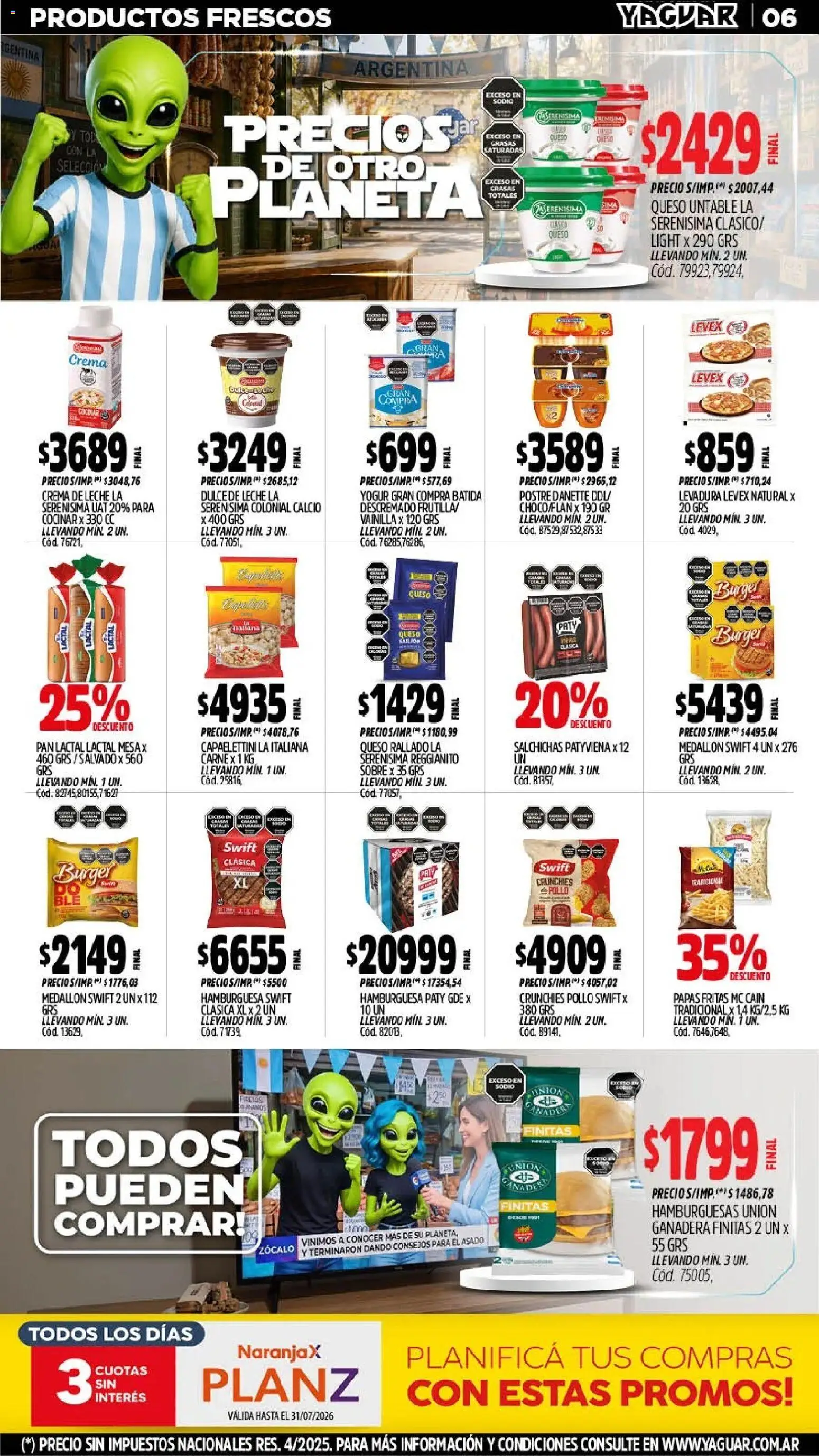 Yaguar - Oferta Semanal Mendoza │ válido desde el 06/07/2026 | Página: 7 | Productos: Leche, Queso, Papas fritas, Crema