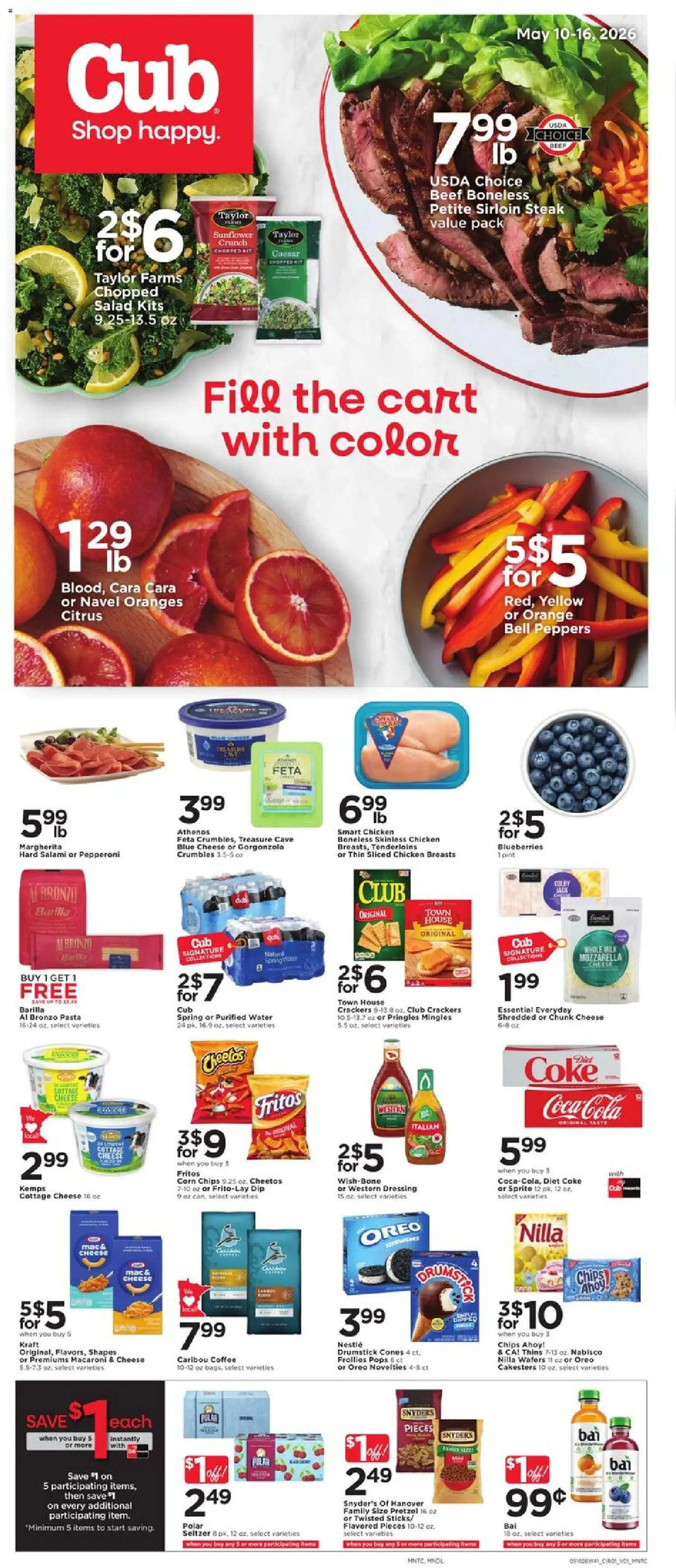 Cub Foods Weekly Ad - valid from 10.05.2026 | Page: 1 | Products: Peppers, Oranges, Chips, Cottage cheese