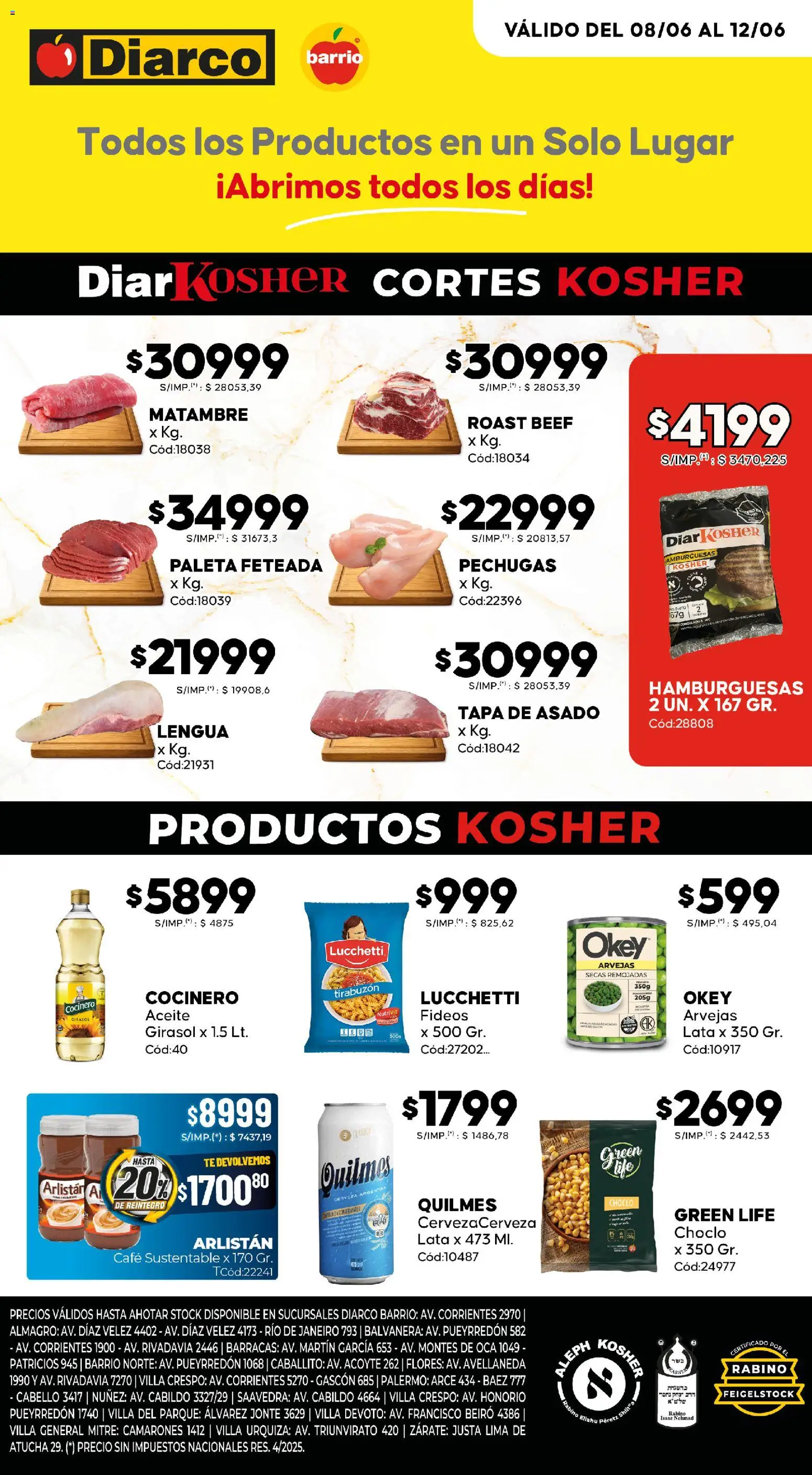 Diarco - Ofertas Kosher │ válido desde el 08.06.2026 | Página: 1 | Productos: Lima, Cerveza, Té, Fideos