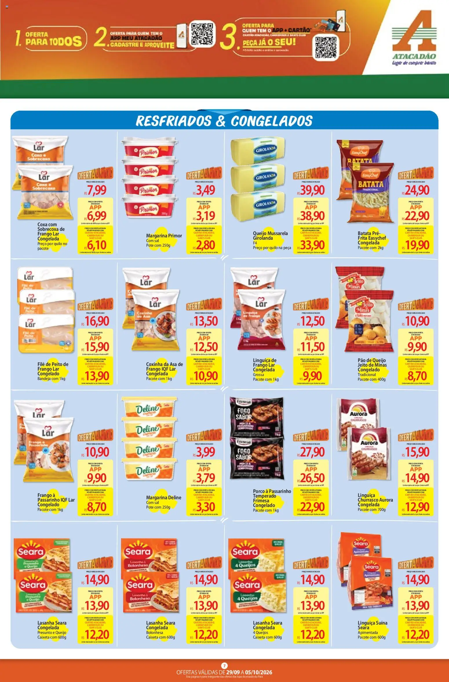 Atacadão Folheto - válido de 29/09/2026 | Página: 7 | Produtos: Linguiça, Sal, Frango, Mussarela