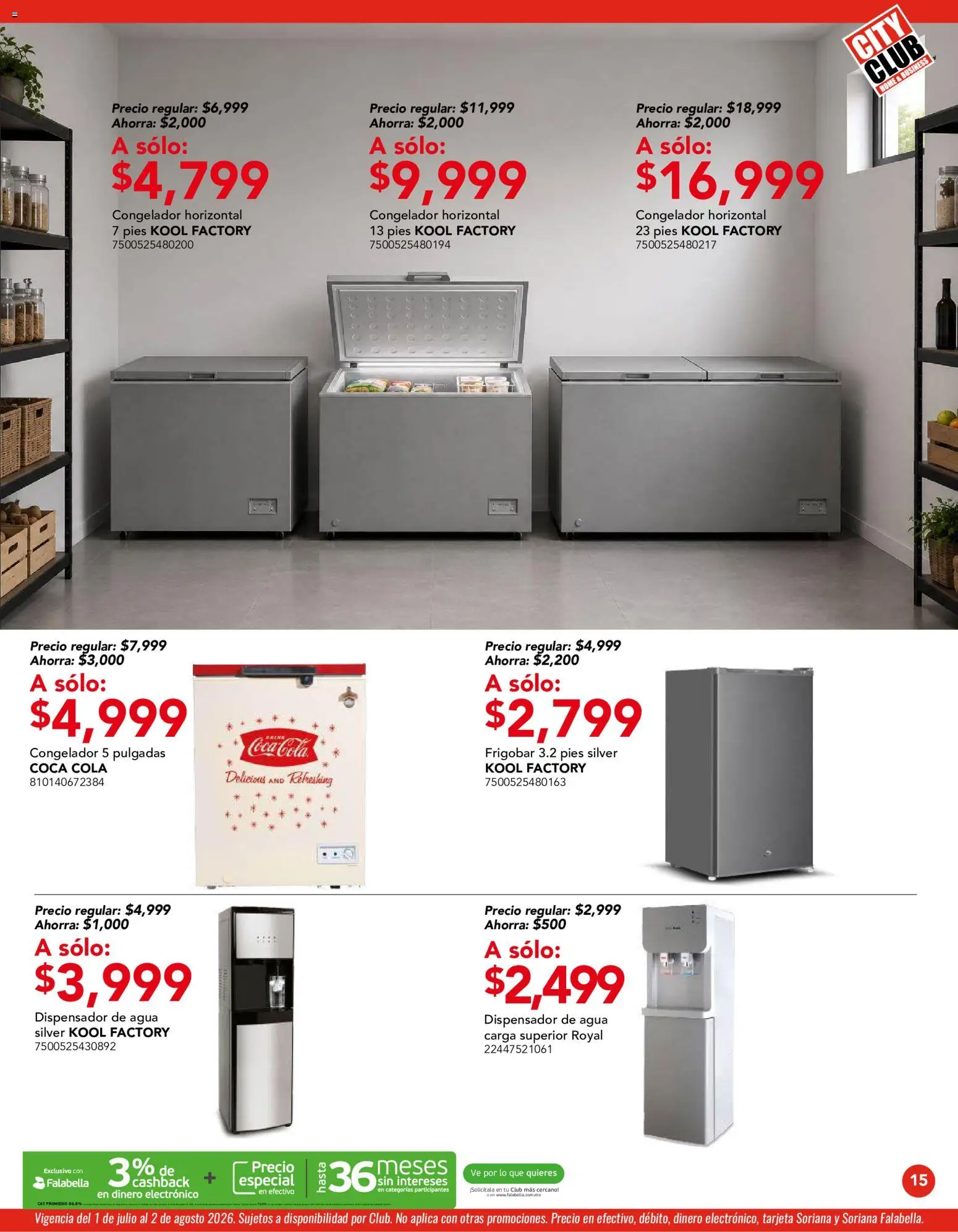 Nuevas ofertas de City Club válidas en toda la República Mexicana desde el 01/07/2026. ¡Encuentra las mejores ofertas en City Club catálogo! | Página: 15 | Productos: Agua, Frigobar, Congelador