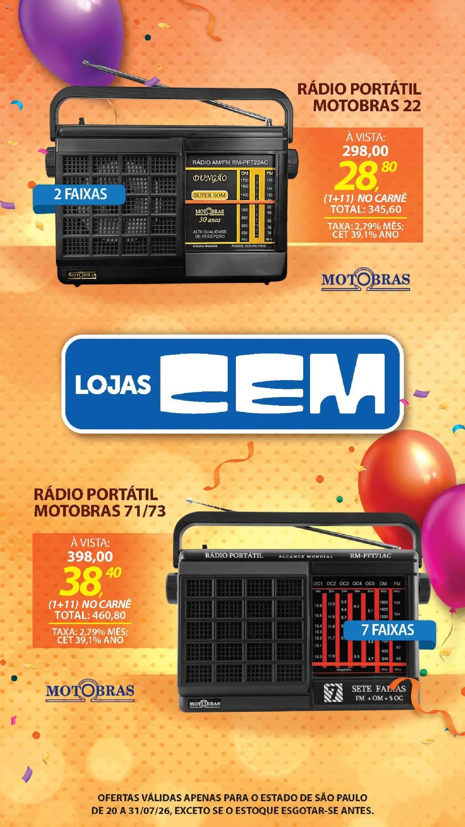 Lojas Cem Folheto - válido de 20/07/2026 | Página: 57 | Produtos: Carne, Rádio