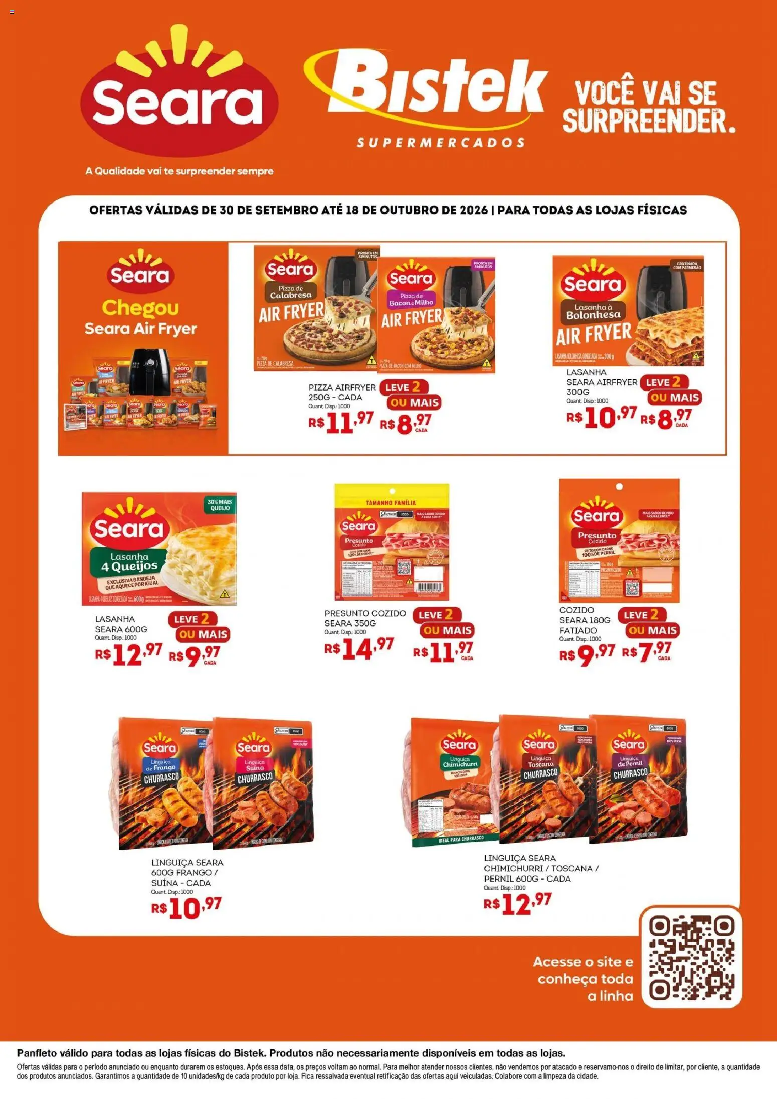 Bistek Supermercados Folheto - válido de 30/09/2026 | Página: 1 | Produtos: Linguiça, Queijo, Lasanha, Bacon