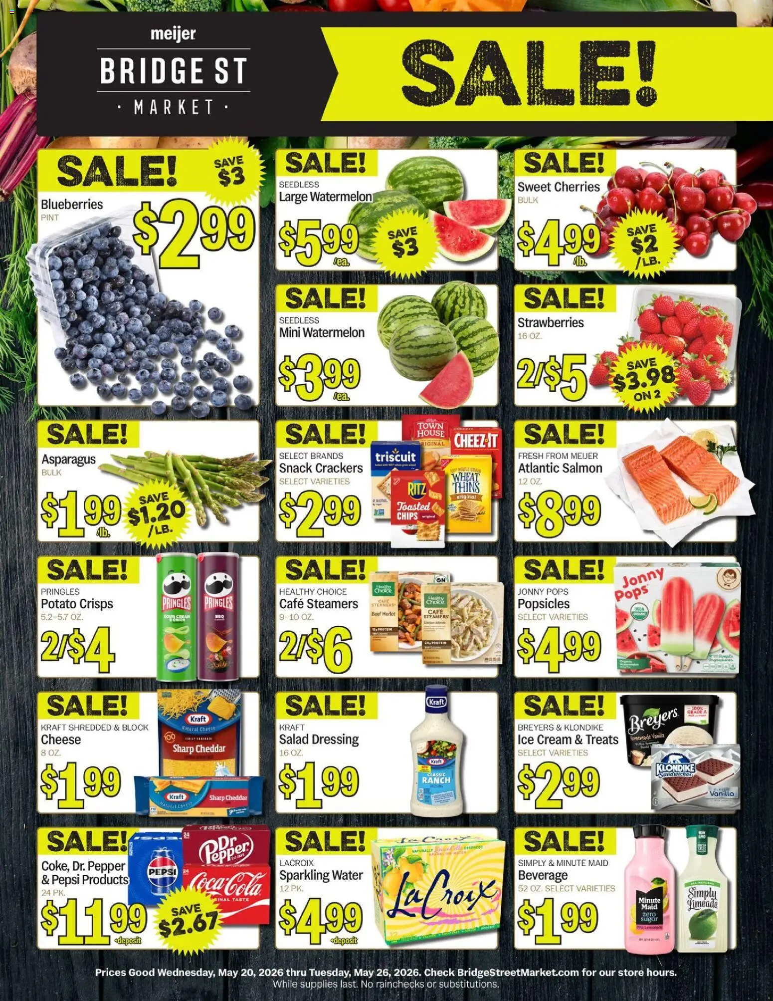 Meijer Bridge Street Market - valid from 20.05.2026 | Page: 1 | Products: Strawberries, Cream, Salad, Blueberries