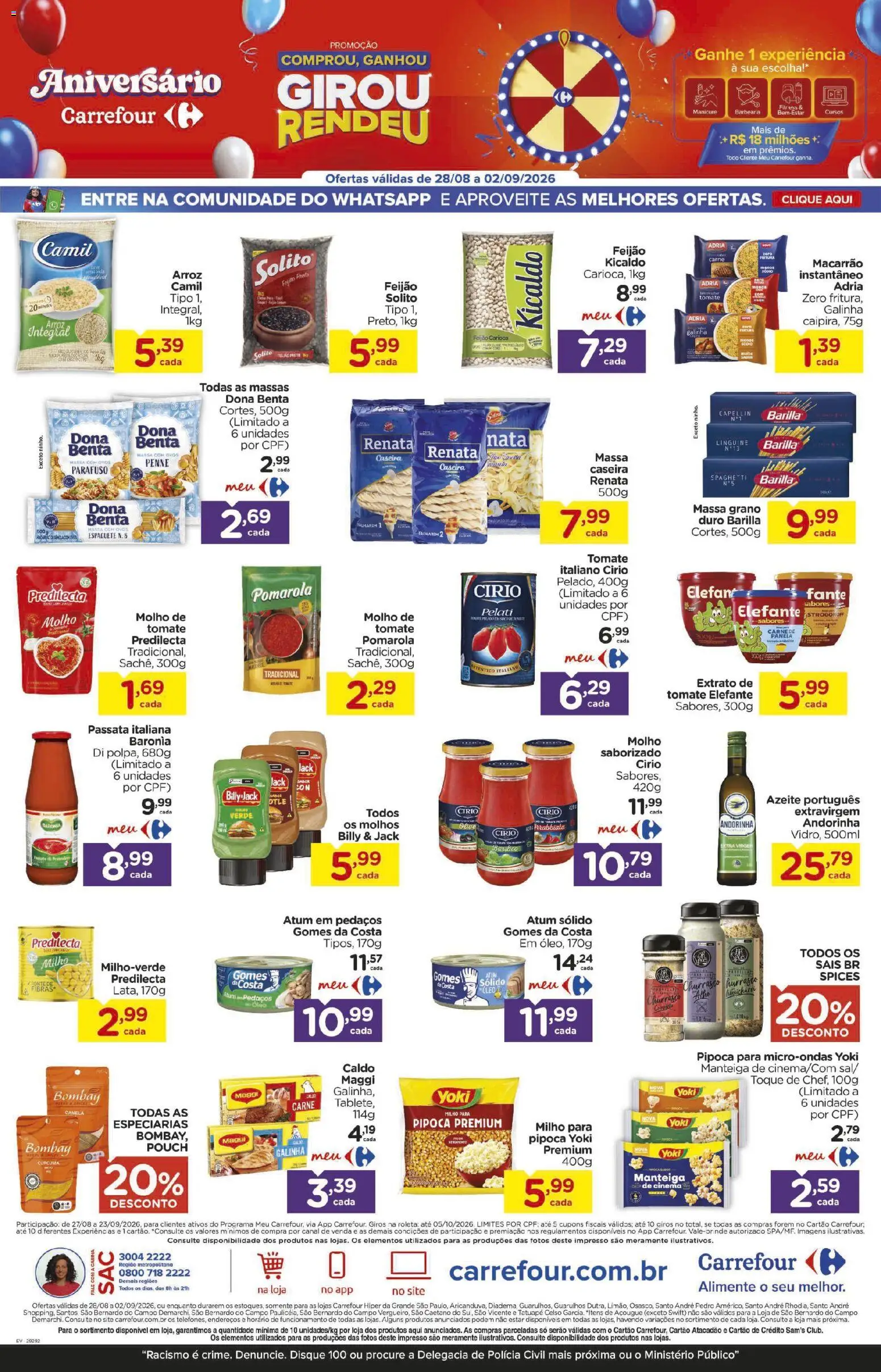 Carrefour Folheto - válido de 28/08/2026 | Página: 2 | Produtos: Espaguete, Manteiga, Arroz, Pipoca