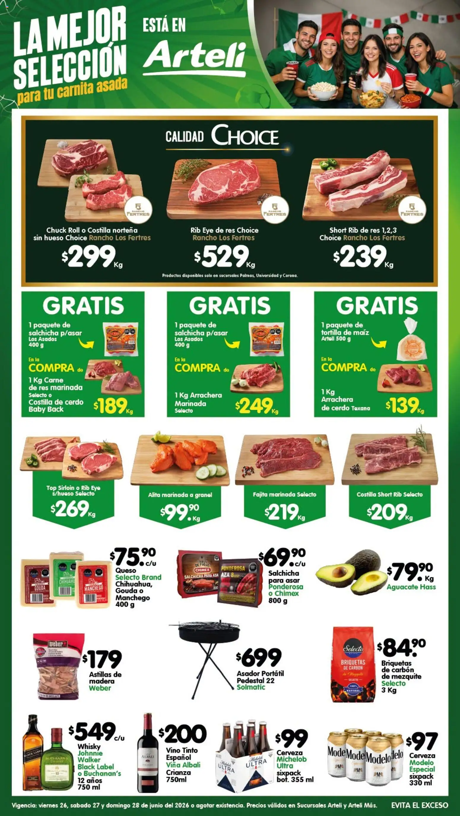 Nuevas ofertas de Arteli válidas en toda la República Mexicana desde el 26/06/2026. ¡Encuentra las mejores ofertas en Arteli folleto Carnes & Cortes! | Página: 1 | Productos: Salchicha, Top, Vino, Short