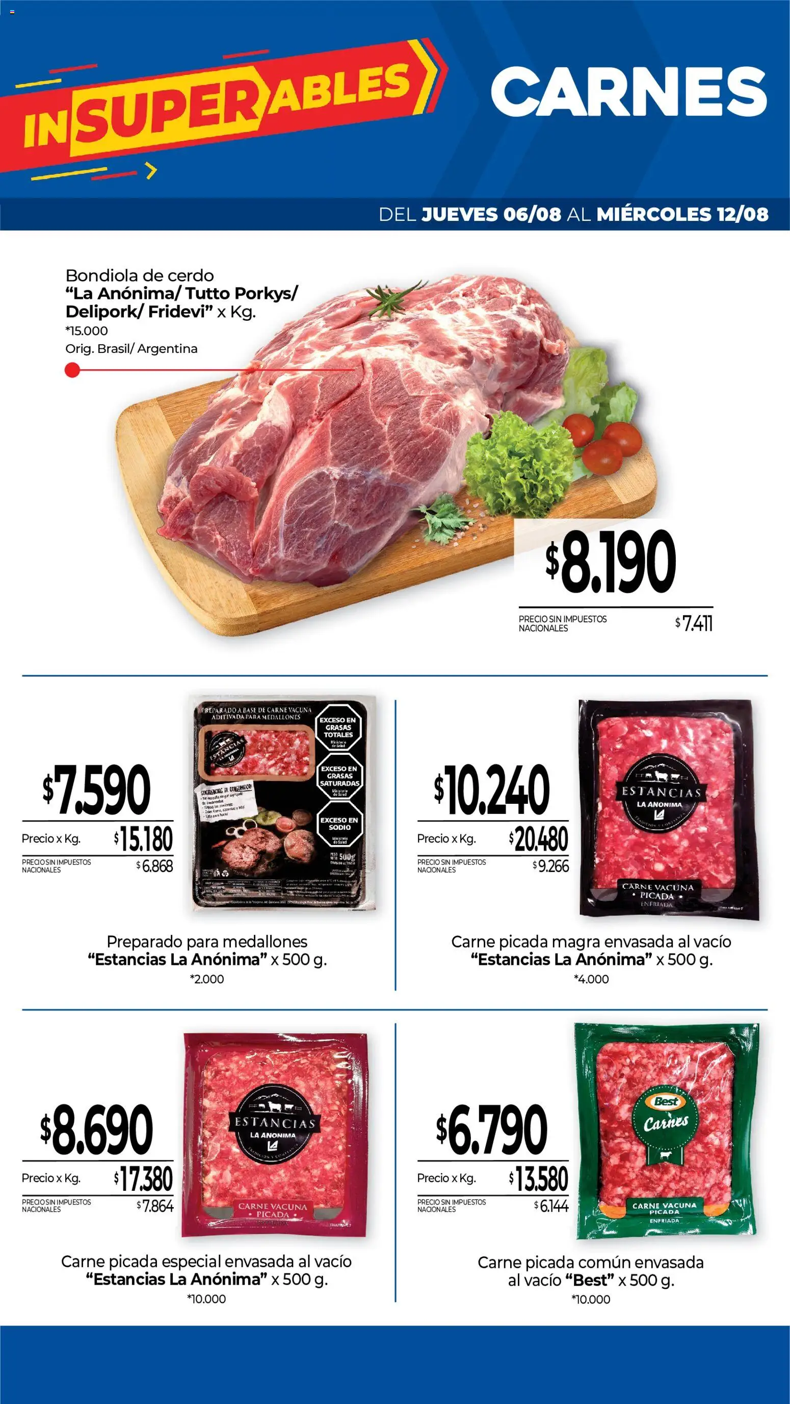 La Anonima catálogo │ válido desde el 06/08/2026 | Página: 3 | Productos: Bondiola de cerdo, Carne, Cerdo, Carne picada
