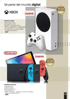 Vista previa de NINTENDO SWITCH, Capacidad: 64 GB, Incluye 2 controles, Memoria RAM de 4 GB, Tiene pantalla táctil, Incluye: 1 joy-con grip, 1 adaptador de corriente, 1 cable HDML, 1 dock y 2 correas para Joy-Con, nuevo folleto de la tienda, válido en México a partir del 13.06.2025 | Página: 35