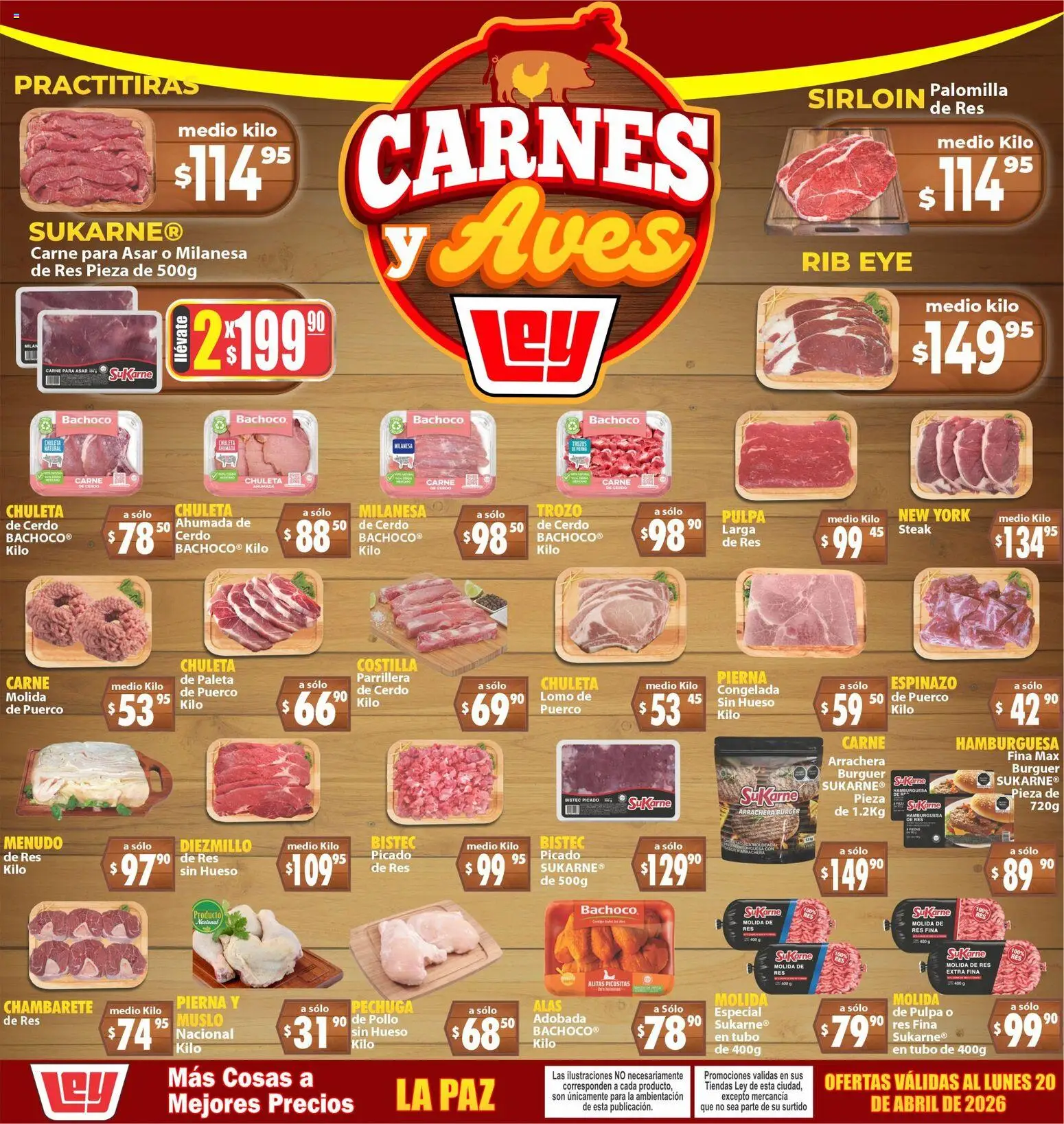 Nuevas ofertas de Casa Ley válidas en toda la República Mexicana desde el 18.04.2026. ¡Encuentra las mejores ofertas en Casa Ley folleto Carnes y Aves La Paz! | Página: 1 | Productos: Pollo, Milanesa, Paleta, Res