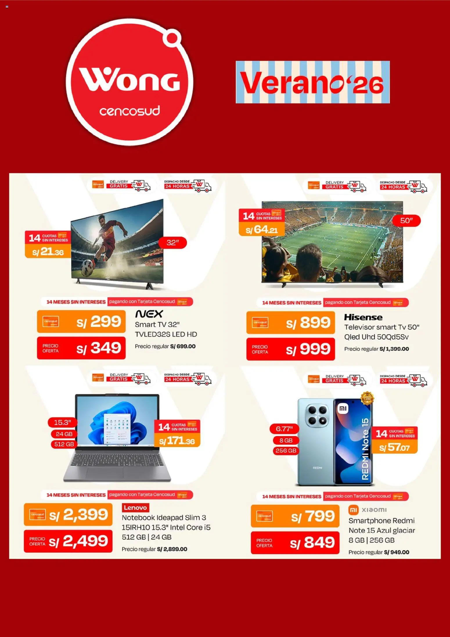 Catálogo Wong válido desde 22/06/2026 | Página: 4 | Productos: Smartphone, Notebook, Televisor