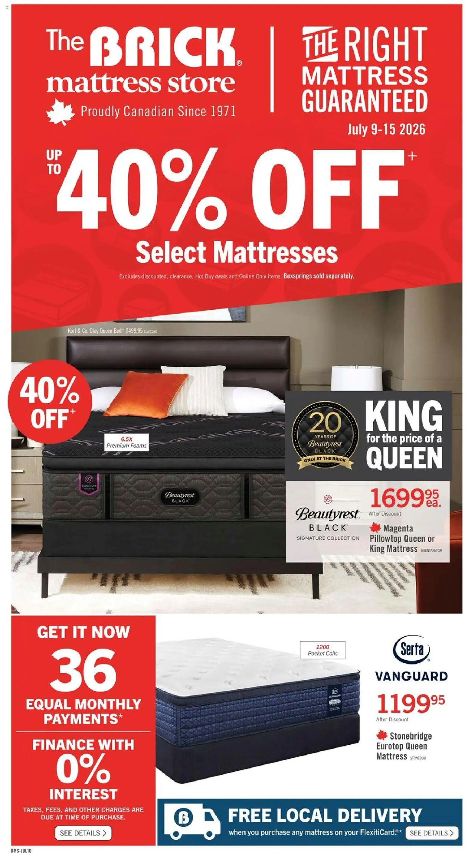 The Brick flyer valid from Jul 9, 2026 | Page: 1 | Products: Bed, Mattress