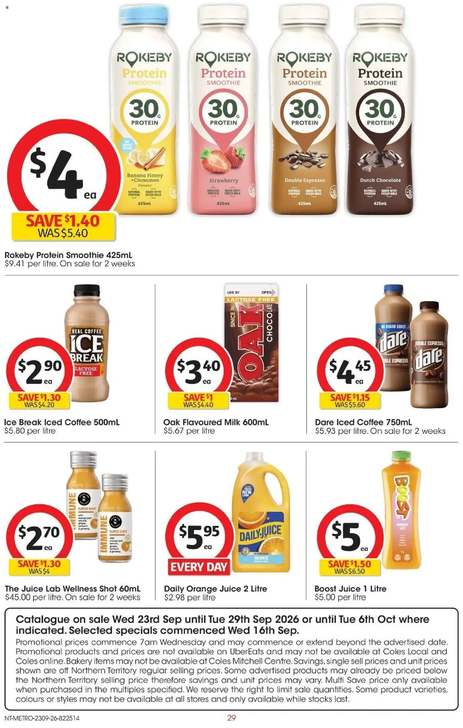 Coles catalogue - valid from 23/09/2026 | Page: 29 | Products: Milk, Sugar, Smoothie, Iced coffee