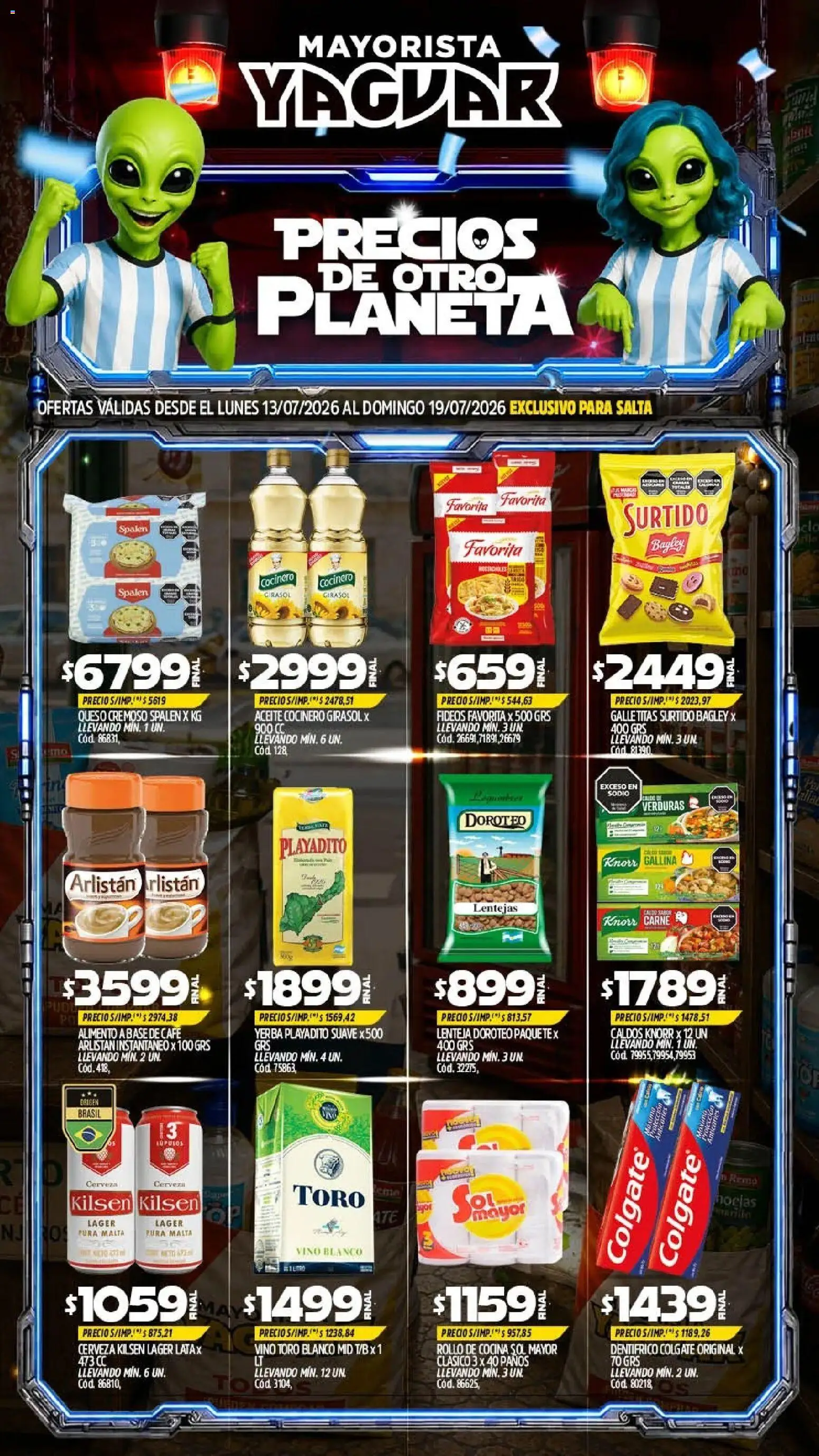 Yaguar - Oferta Semanal Salta │ válido desde el 13/07/2026 | Página: 1 | Productos: Yerba, Aceite, Queso, Cerveza