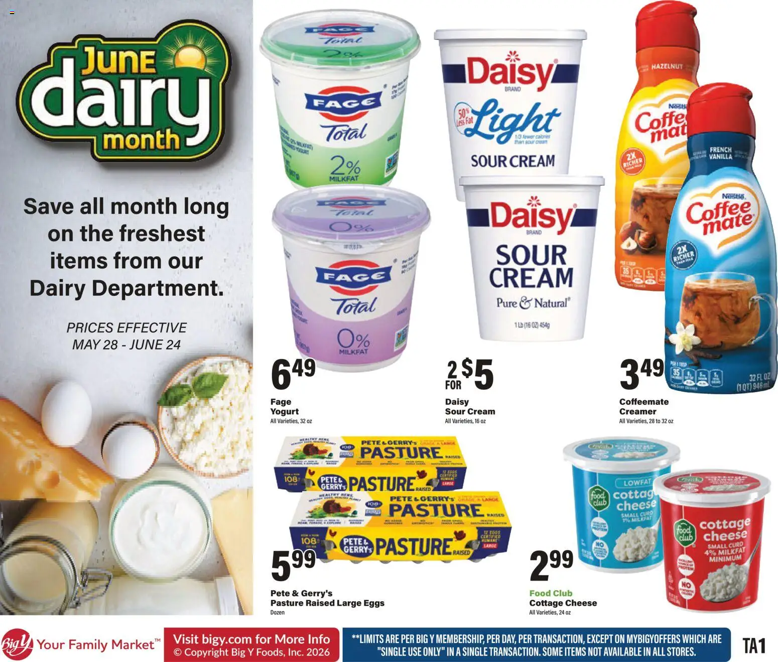 Big Y Ad - valid from 28.05.2026 | Page: 1 | Products: Cheese, Yogurt, Sour cream, Cottage cheese