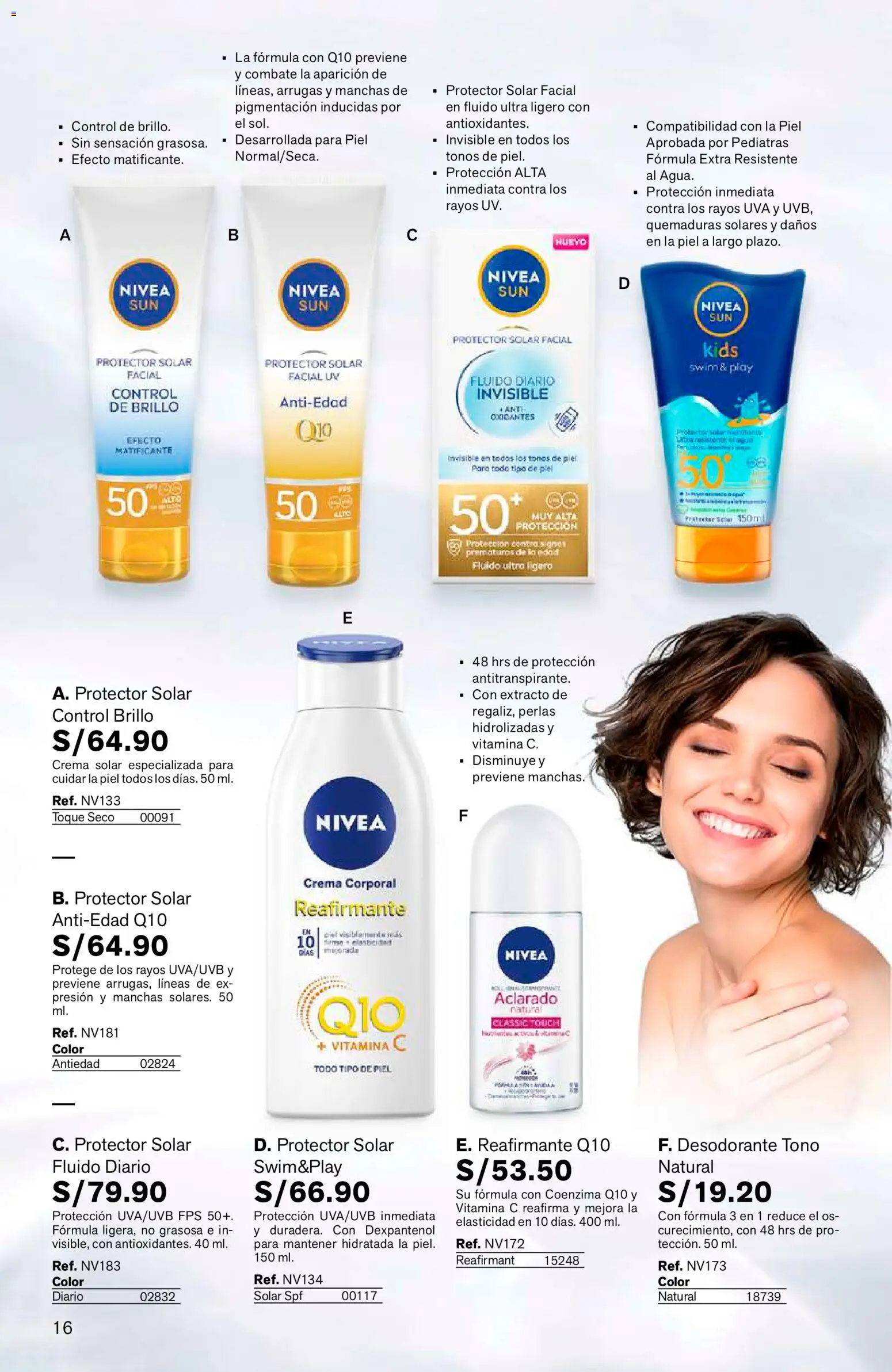 Catálogo Leonisa válido desde 24/08/2026 | Página: 16 | Productos: Protector solar, Desodorante, Antitranspirante, Crema