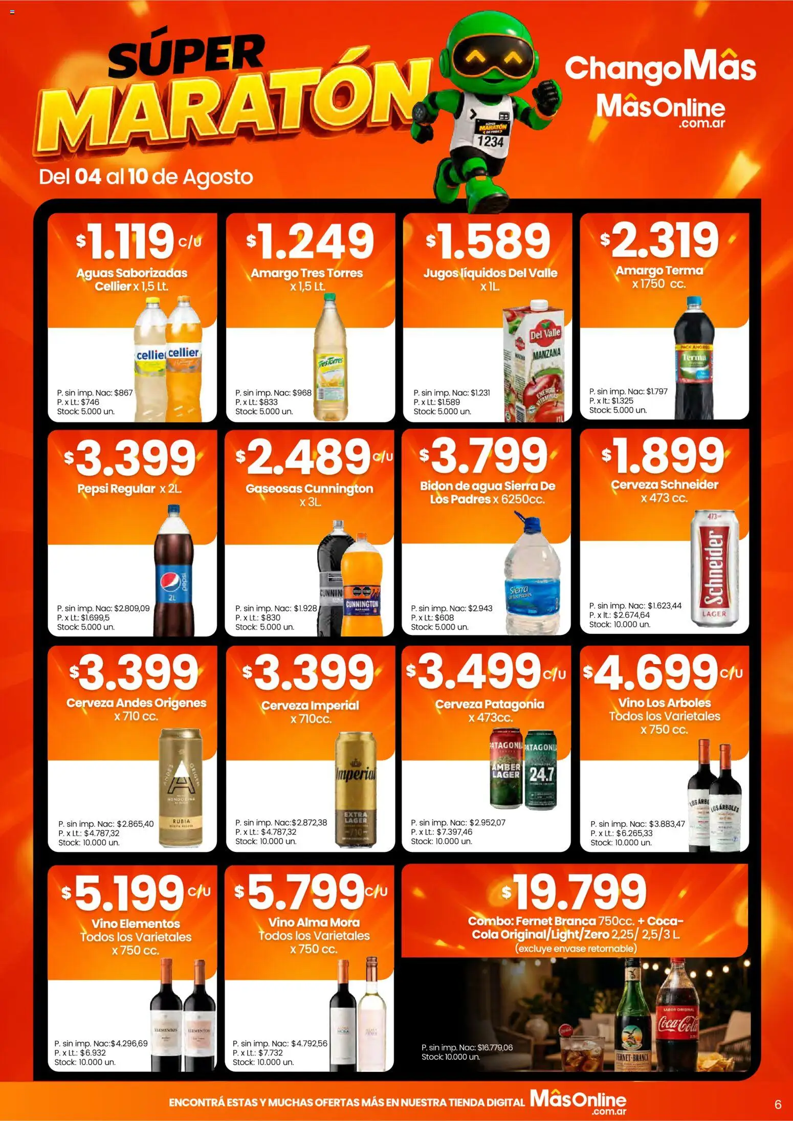 Changomas ofertas │ válido desde el 04/08/2026 | Página: 6 | Productos: Bidón, Agua, Vino, Cerveza