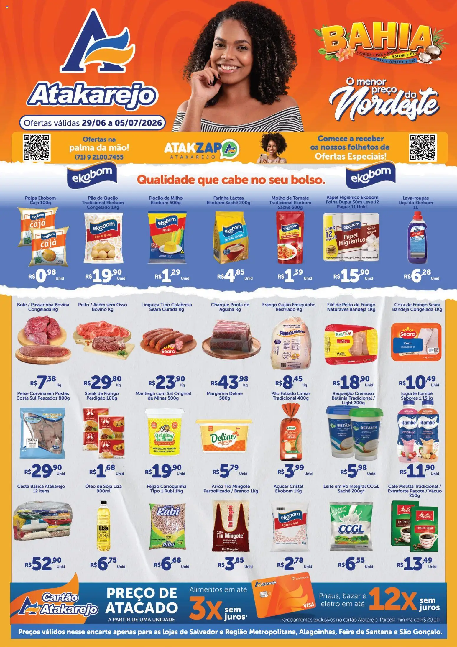 Atakarejo Folheto - válido de 29/06/2026 | Página: 1 | Produtos: Linguiça, Coxa de frango, Açúcar, Sal