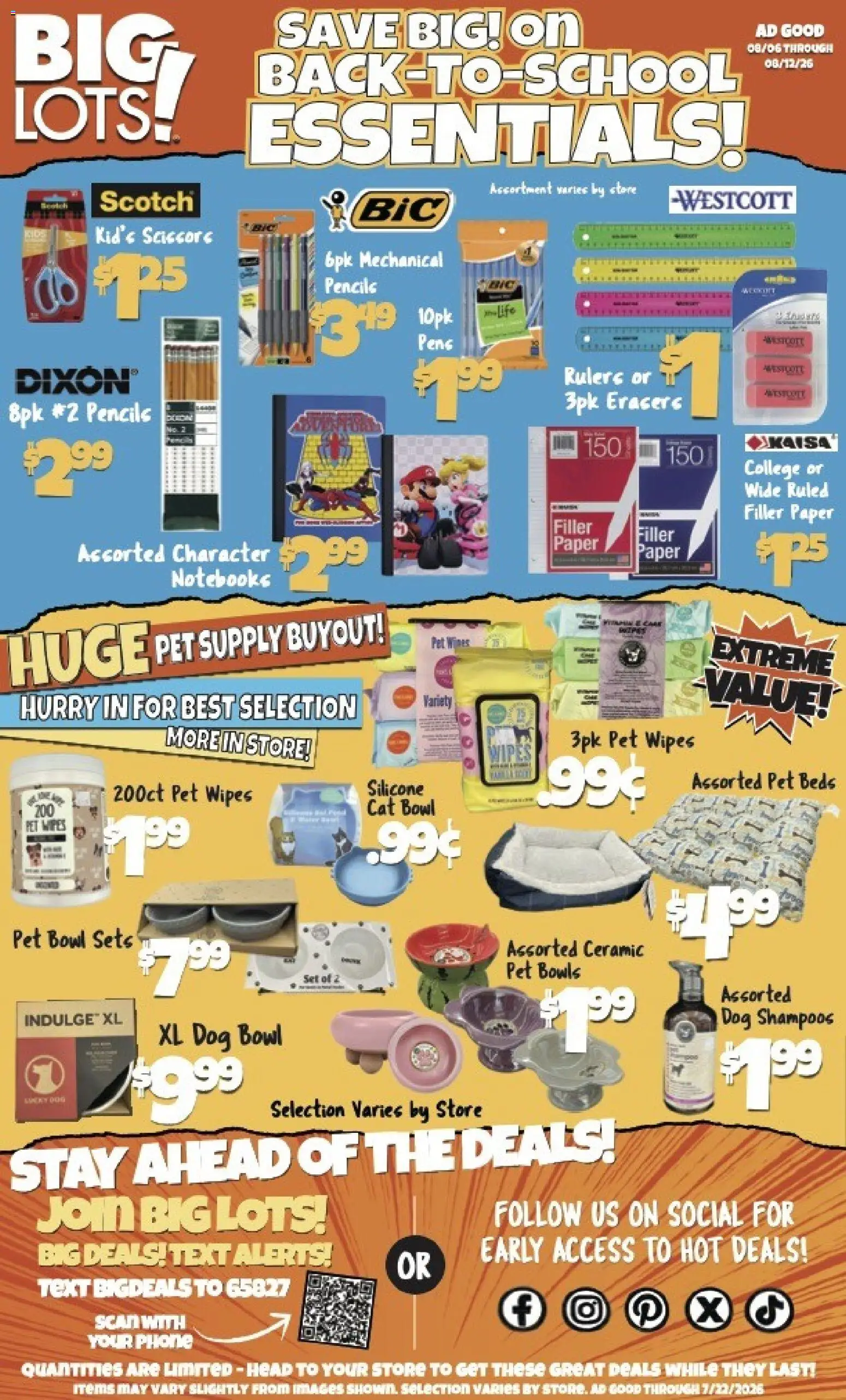 Big Lots Weekly Ad - valid from 08/06/2026 | Page: 1 | Products: Dog Bowl, Pet Wipes, Phone