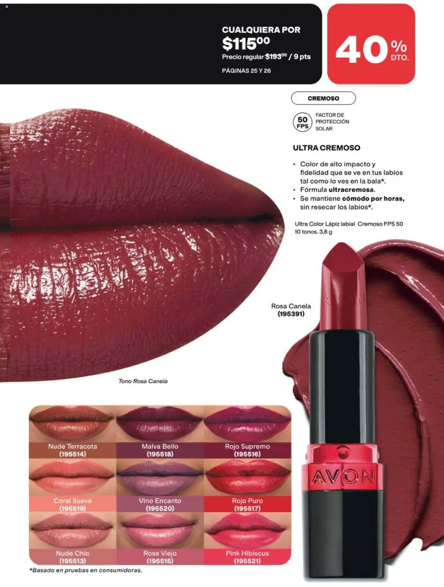 Nuevas ofertas de AVON válidas en toda la República Mexicana desde el 21/08/2026. ¡Encuentra las mejores ofertas en AVON campaña 13 2026! | Página: 23 | Productos: Vino, Lápiz labial