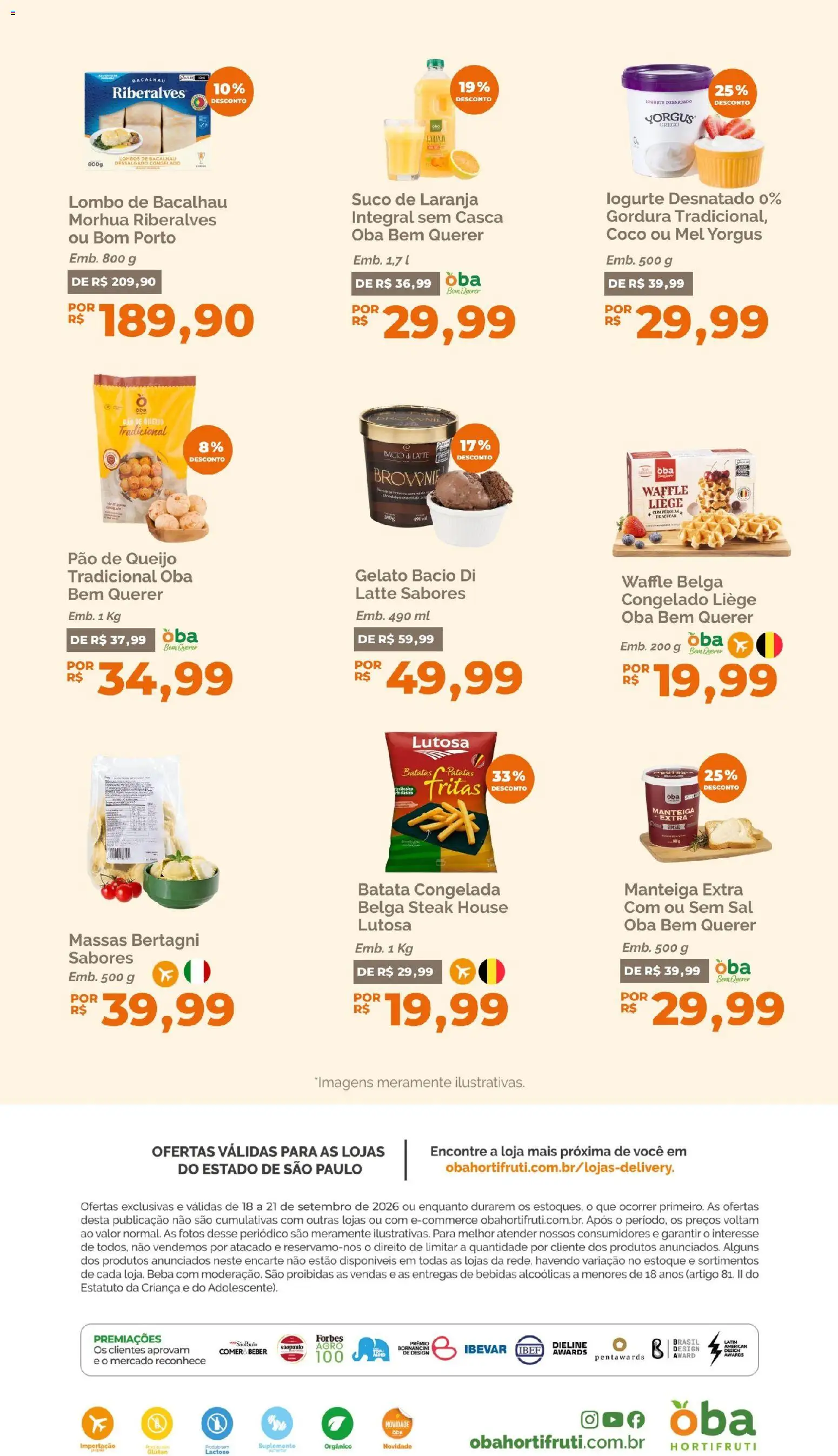 Oba Hortifruti Folheto - válido de 18/09/2026 | Página: 11 | Produtos: Manteiga, Iogurte, Sal, Pão de queijo