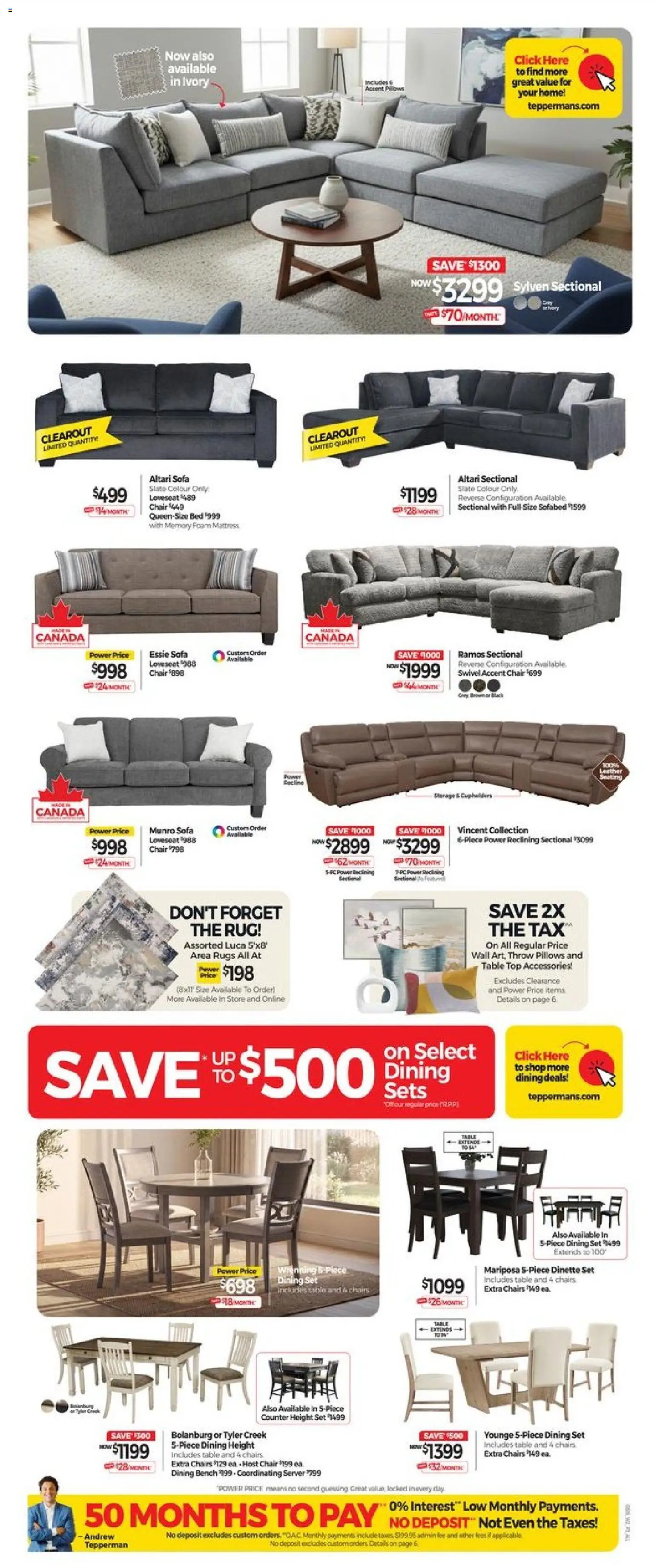 Tepperman's flyer valid from Aug 7, 2026 | Page: 4 | Products: Dining set, Mattress, Table, Chairs