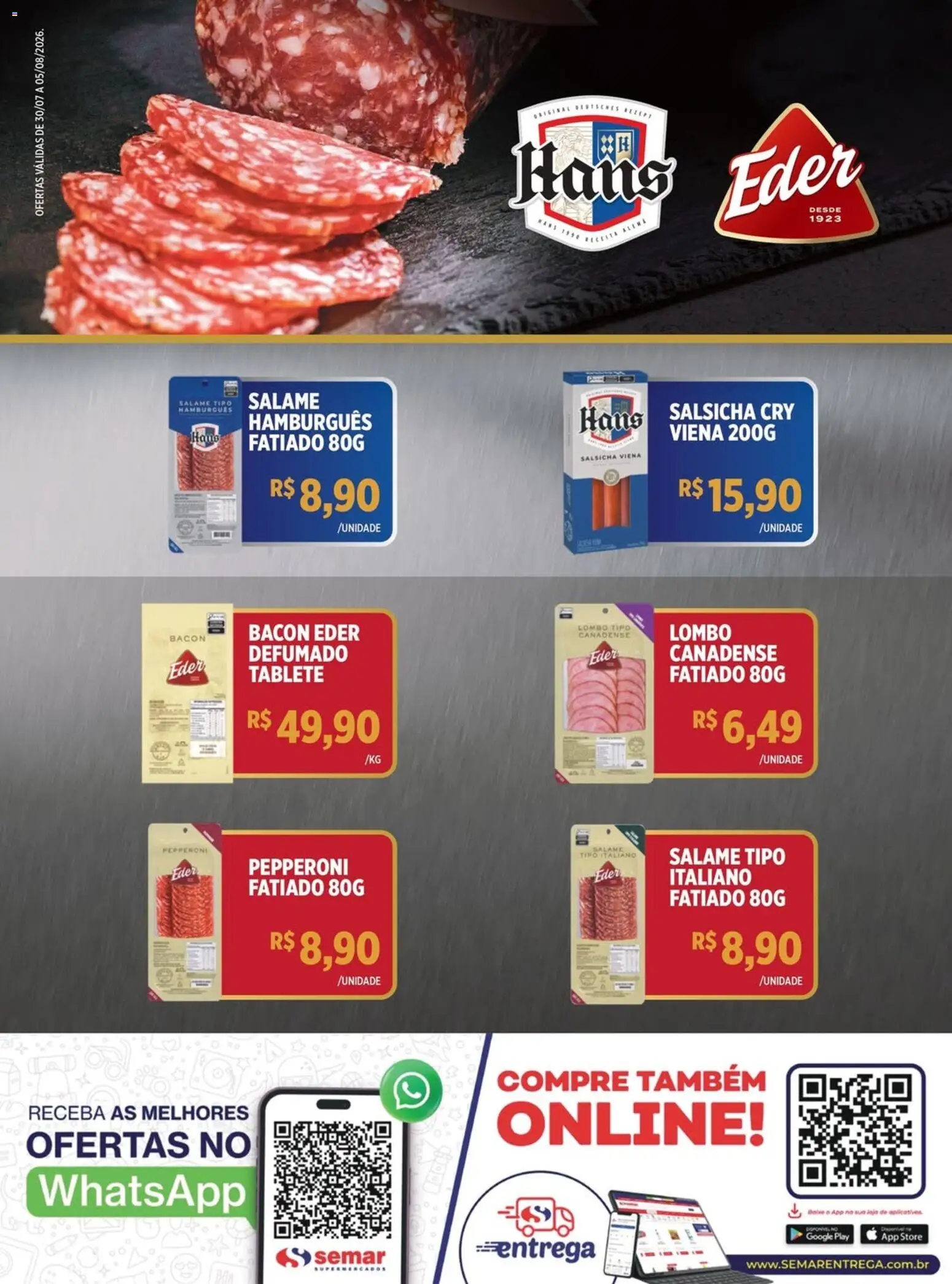 Semar Supermercado Folheto - válido de 30/07/2026 | Página: 2 | Produtos: Salsicha, Lombo, Salame