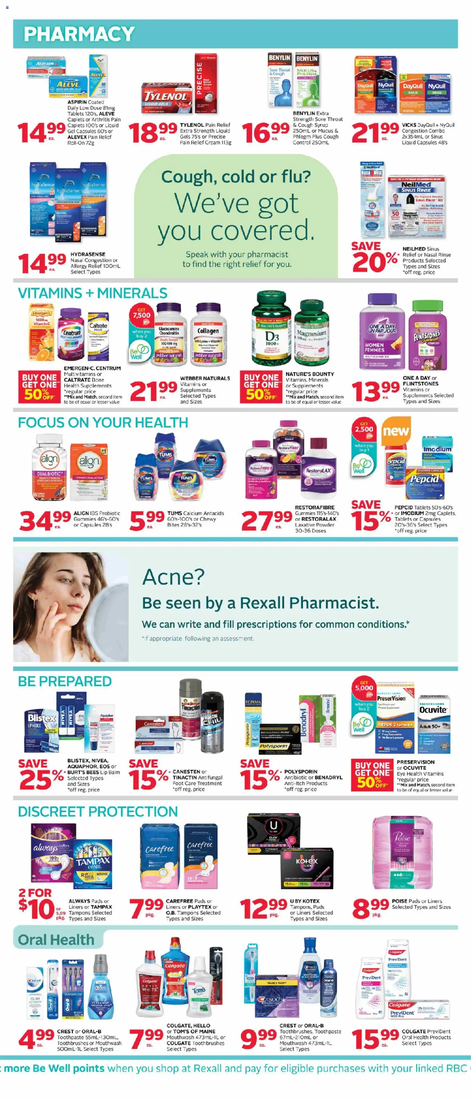 Rexall flyer valid from Oct 2, 2026 | Page: 7 | Products: Tampons, Toothpaste, Capsules, Lip balm