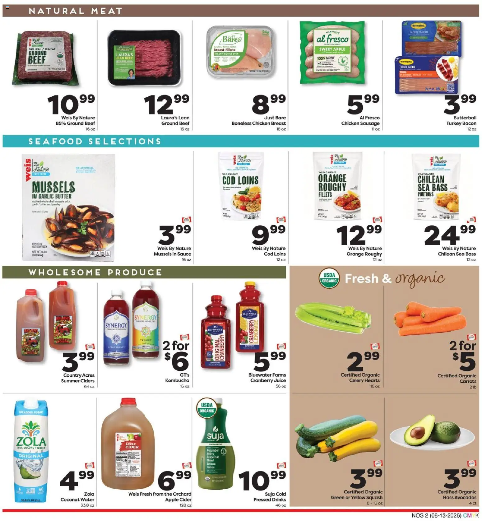 Weis Natural & Living - valid from 08/13/2026 | Page: 2 | Products: Chard, Bacon, Seafood, Garlic