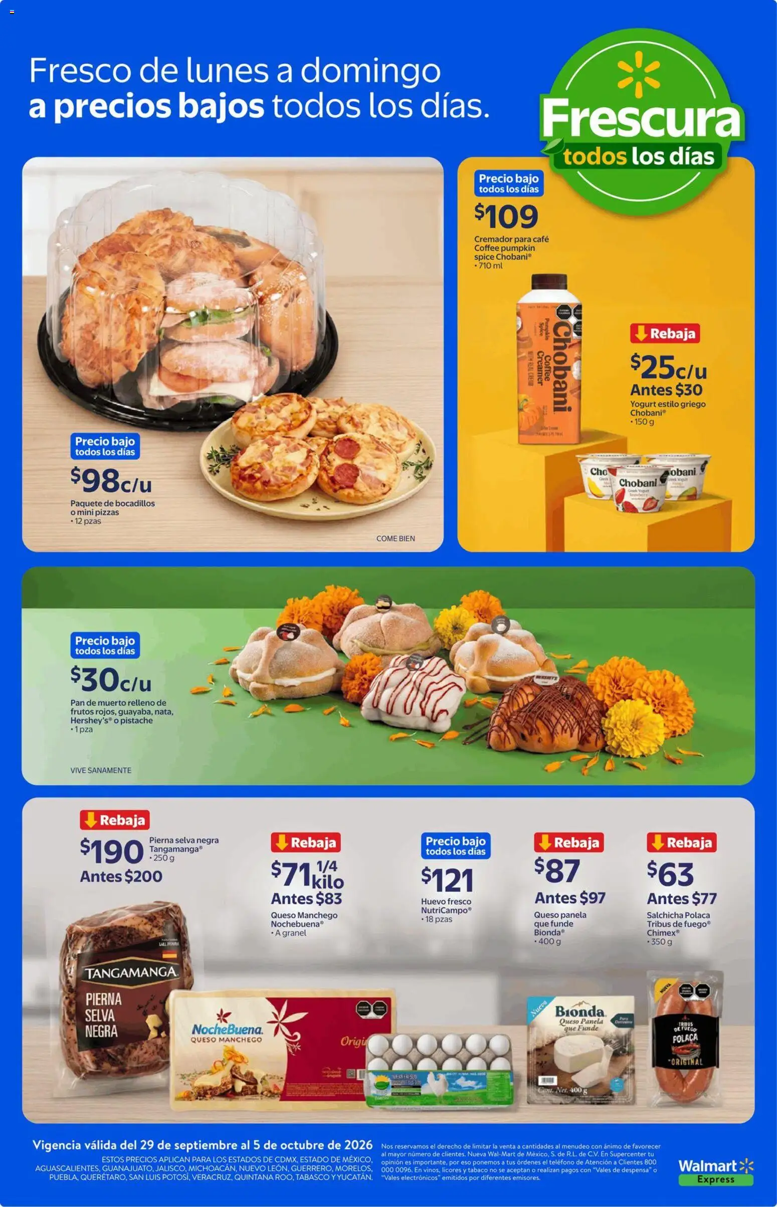 Nuevas ofertas de Walmart Express válidas en toda la República Mexicana desde el 29/09/2026. ¡Encuentra las mejores ofertas en Walmart Express folleto Frescura todos los días! | Página: 3 | Productos: Salchicha, Queso, Café, Teléfono