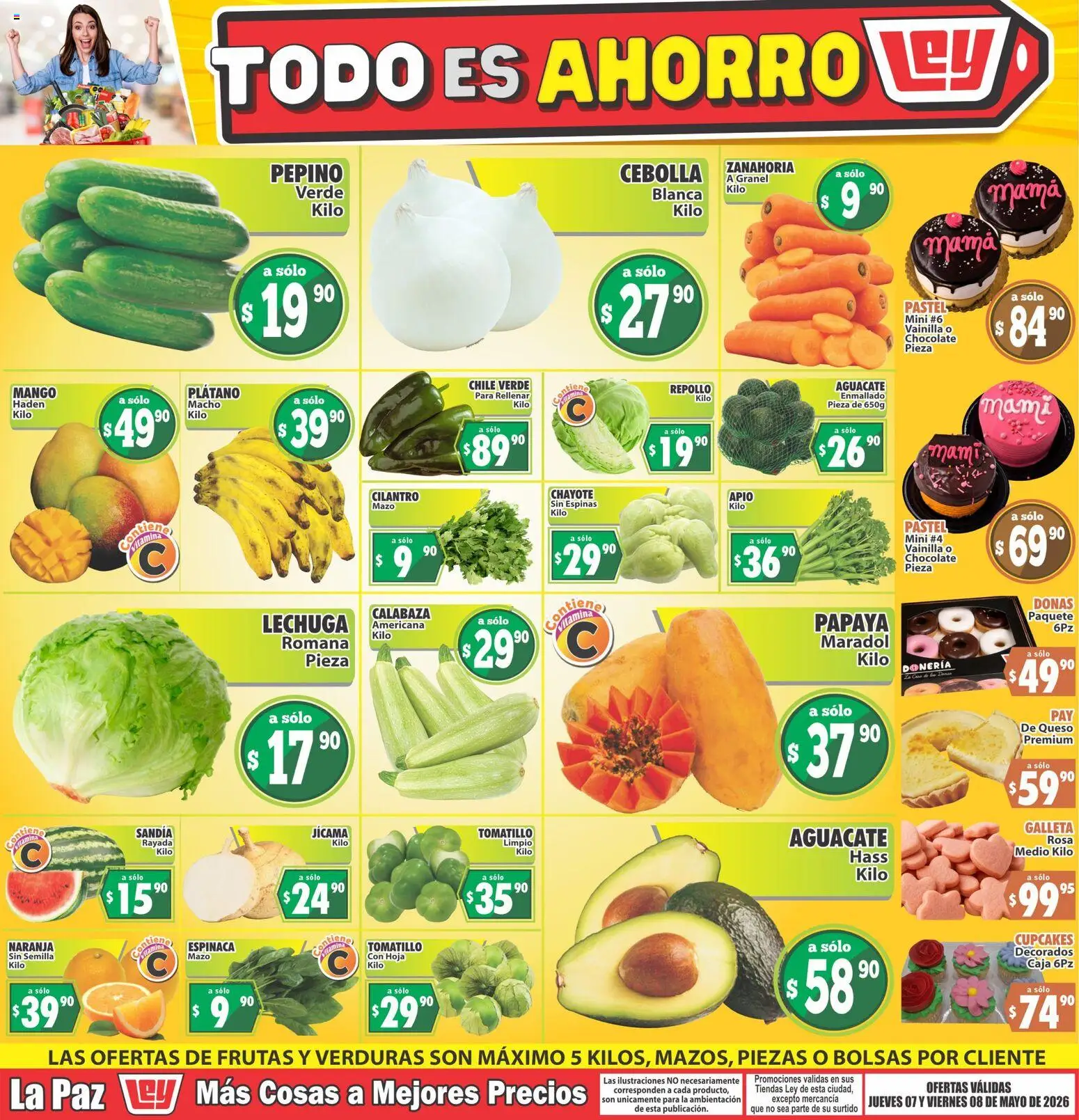 Nuevas ofertas de Casa Ley válidas en toda la República Mexicana desde el 07.05.2026. ¡Encuentra las mejores ofertas en Casa Ley folleto Las ofertas de frutas y verdunas La Paz! | Página: 1 | Productos: Lechuga, Queso, Aguacate, Zanahoria