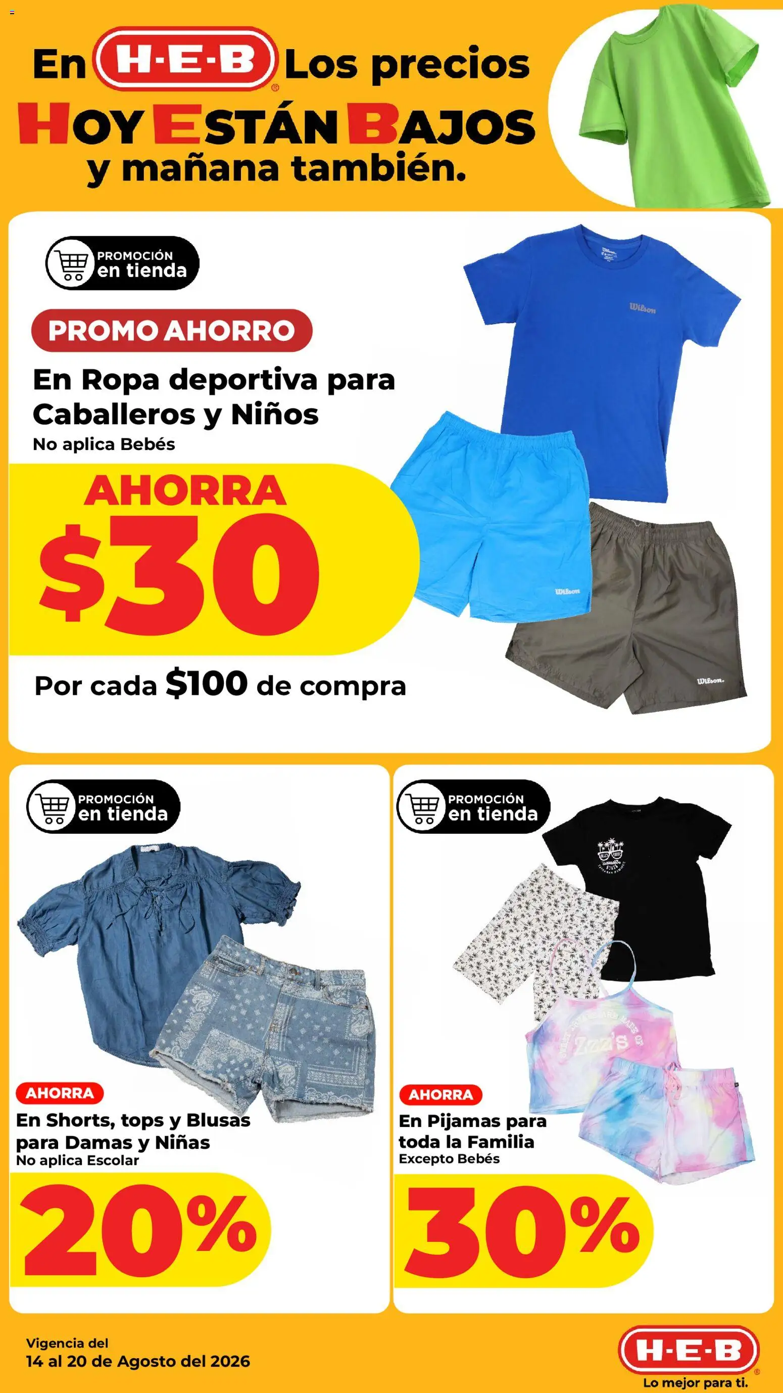 Nuevas ofertas de H-E-B válidas en toda la República Mexicana desde el 14/08/2026. ¡Encuentra las mejores ofertas en H-E-B folleto! | Página: 20 | Productos: Ropa