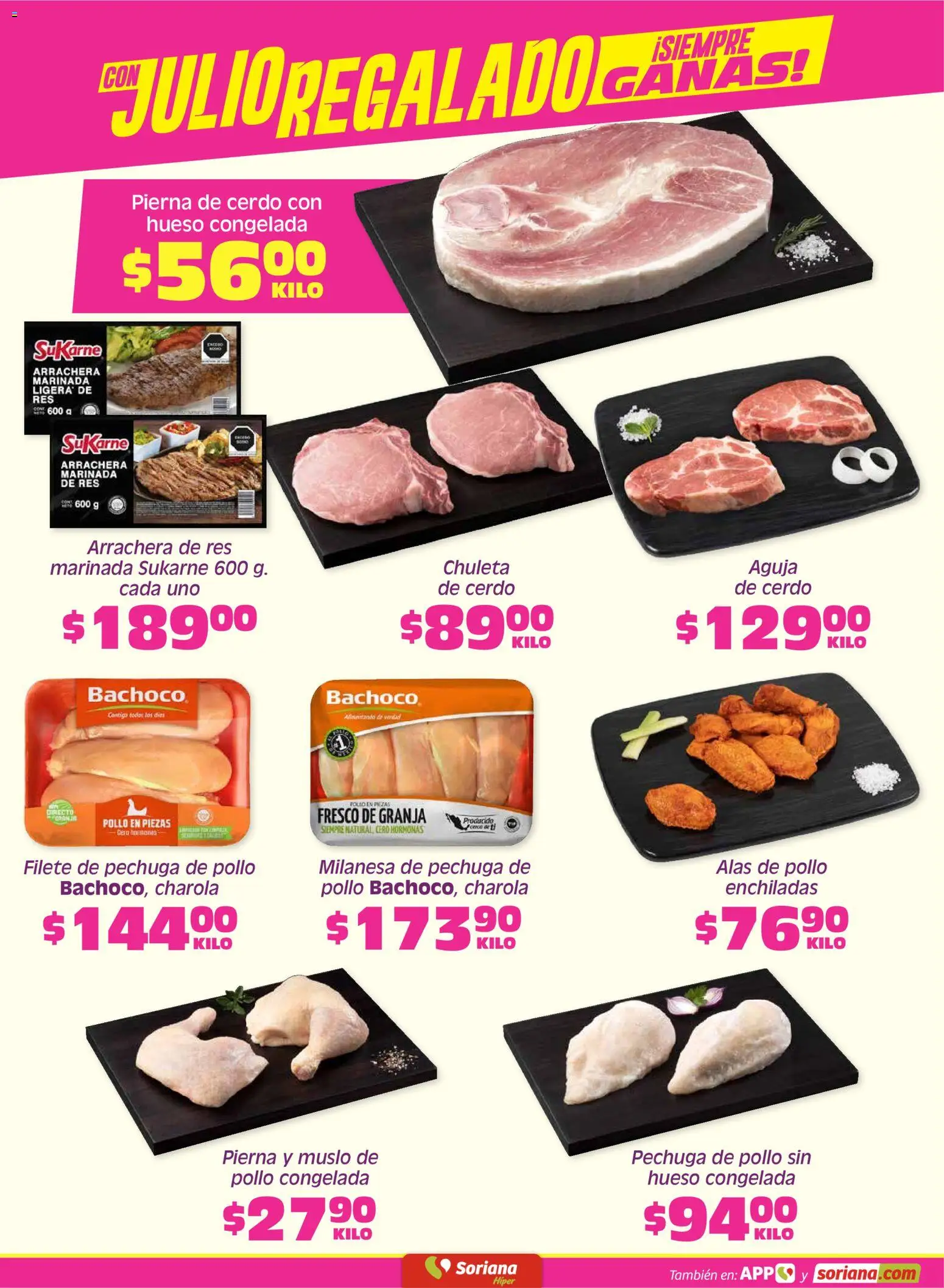 Nuevas ofertas de Soriana válidas en toda la República Mexicana desde el 10/07/2026. ¡Encuentra las mejores ofertas en Soriana Fin de Semana Híper: Saltillo y Torreón! | Página: 4 | Productos: Pollo, Milanesa, Cerdo, Res