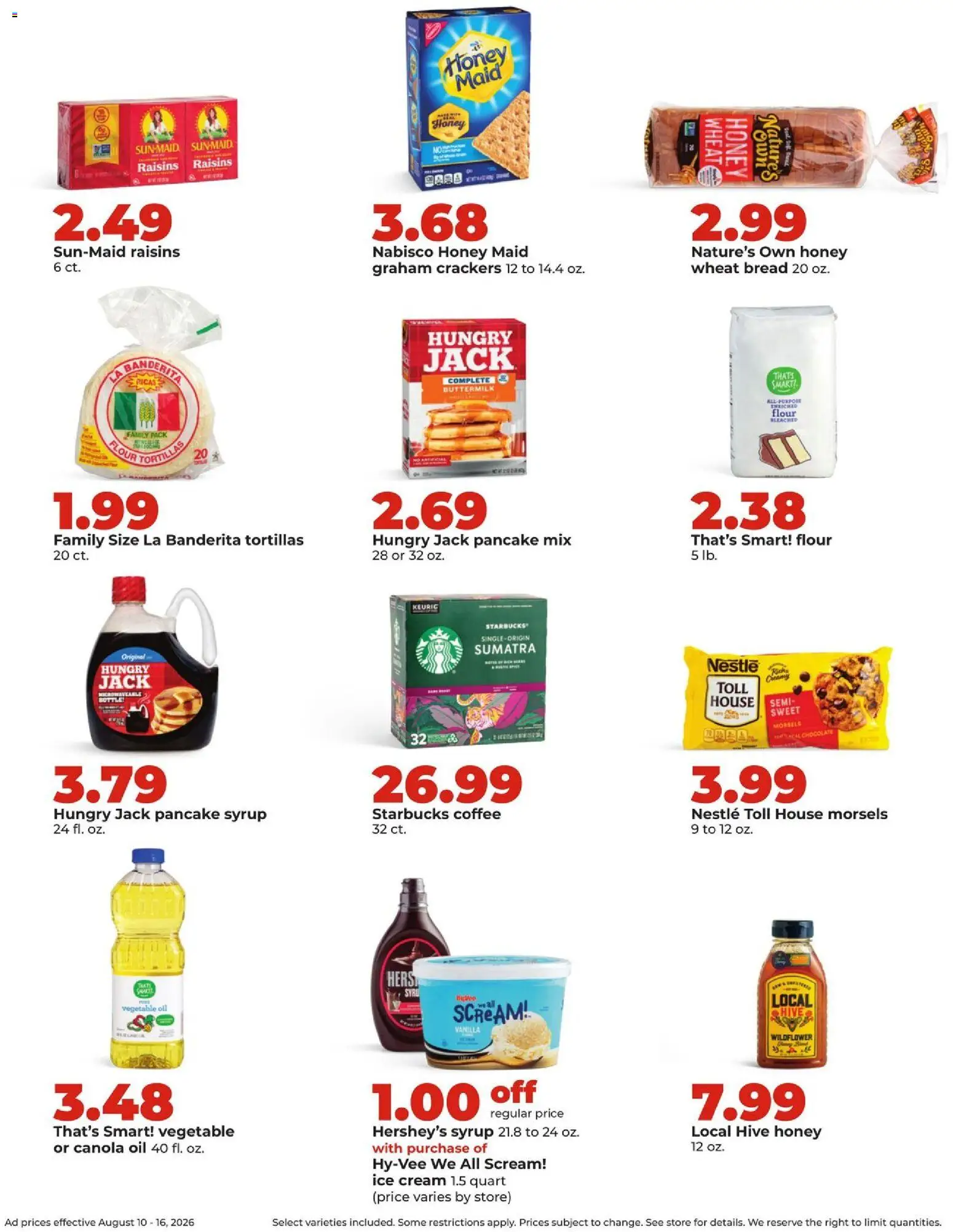 HyVee Weekly Ad - valid from 08/10/2026 | Page: 20 | Products: Crackers, Honey, Tortillas, Canola oil