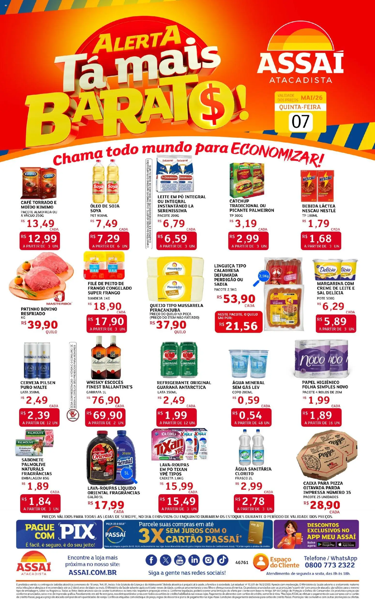 Assaí Atacadista Folheto - válido de 07.05.2026 | Página: 1 | Produtos: Linguiça, Óleo, Pneus, Base