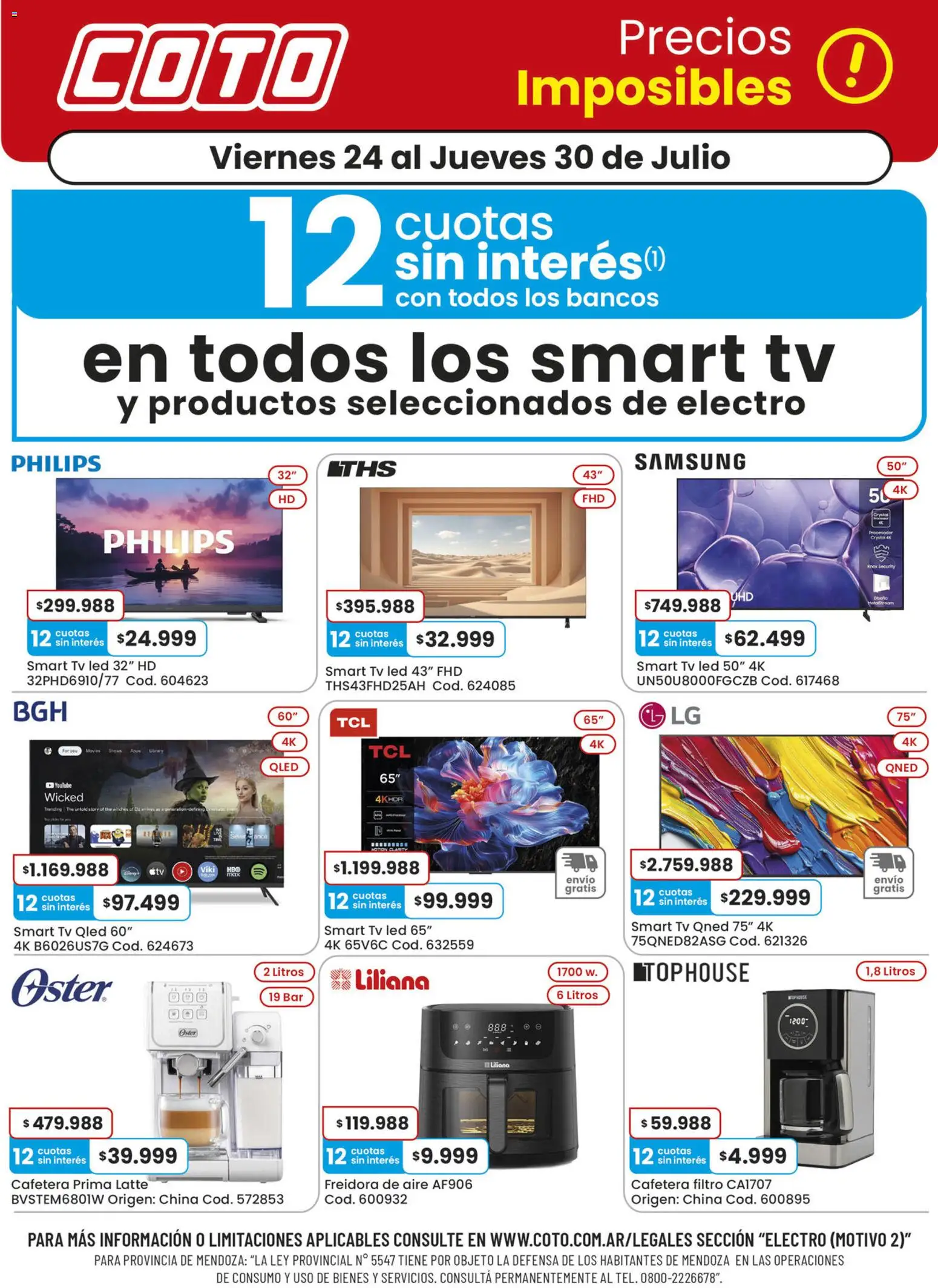 Coto ofertas smart tv │ válido desde el 24/07/2026 | Página: 1 | Productos: Cafetera, Freidora, Freidora de aire