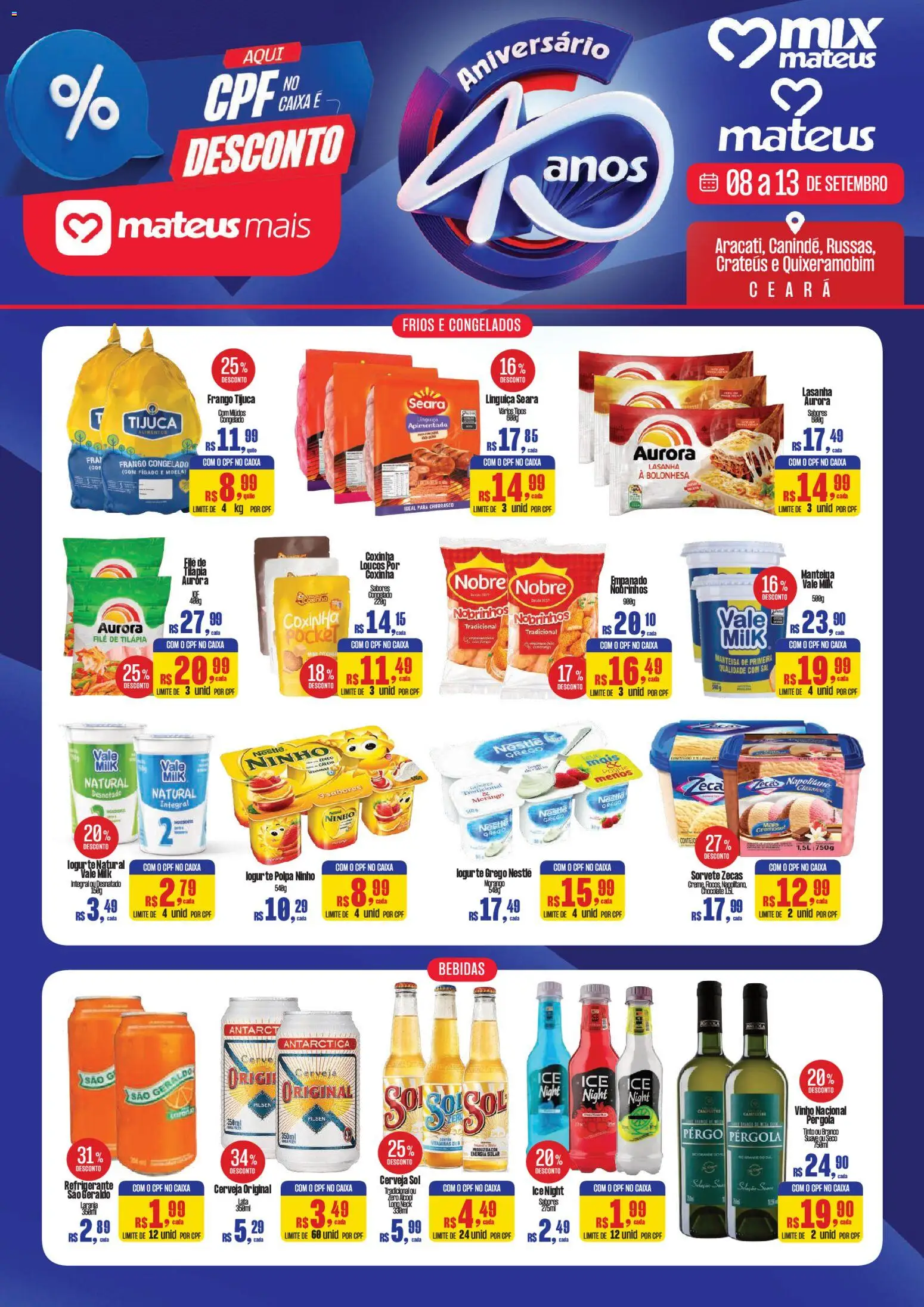 Mateus Folheto - válido de 08/09/2026 | Página: 1 | Produtos: Moela, Bebidas, Manteiga, Sorvete