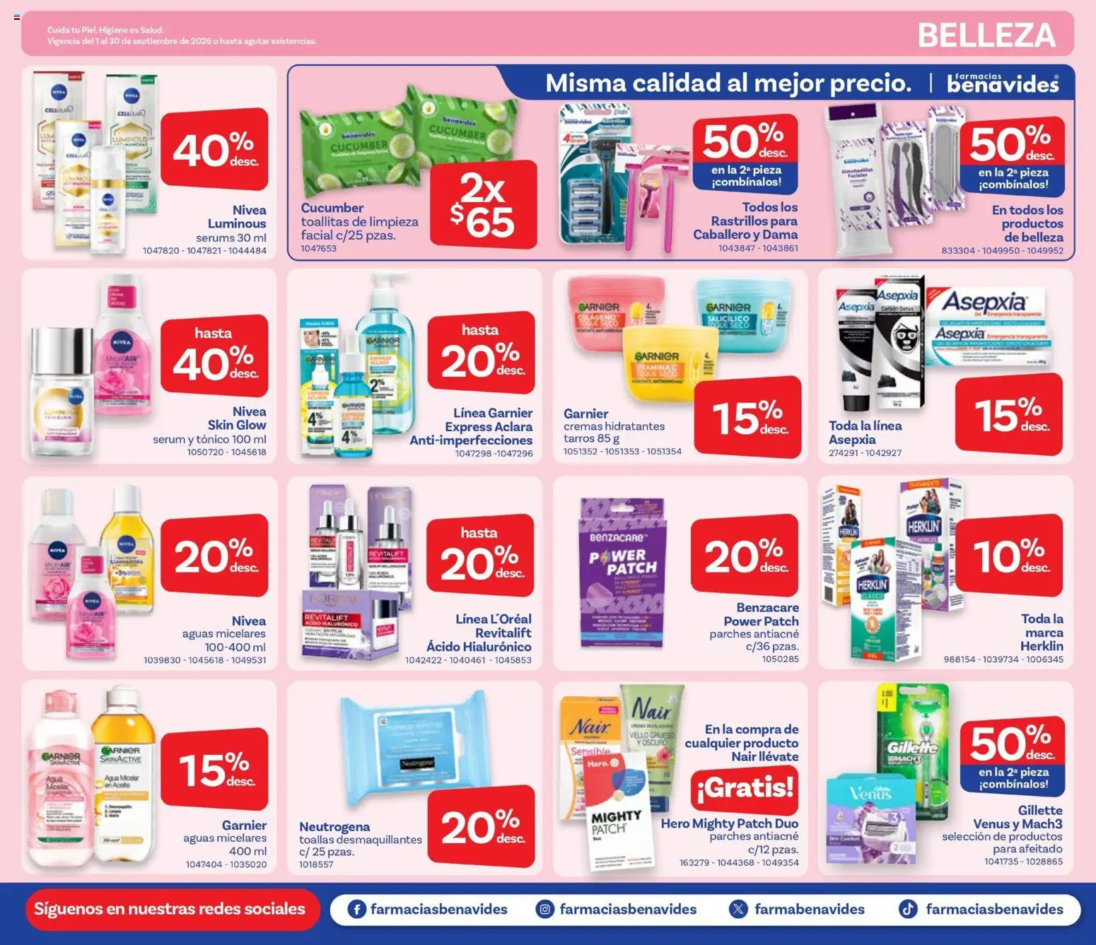 Nuevas ofertas de Farmacia Benavides válidas en toda la República Mexicana desde el 01/09/2026. ¡Encuentra las mejores ofertas en Farmacia Benavides catálogo! | Página: 19 | Productos: Serum, Agua, Toallas