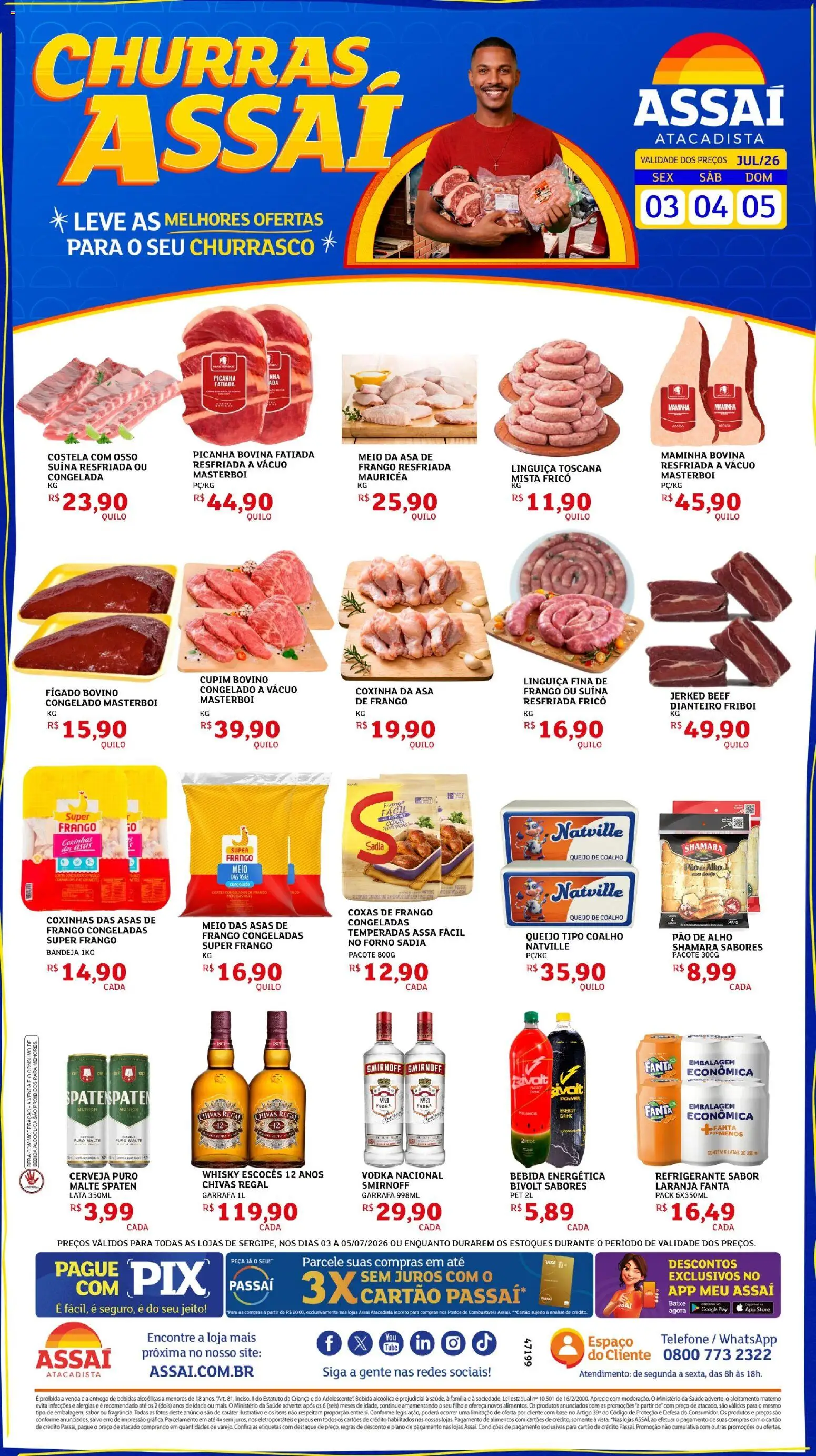 Assaí Atacadista Folheto - válido de 03/07/2026 | Página: 1 | Produtos: Pao de alho, Queijo, Vodka, Refrigerante