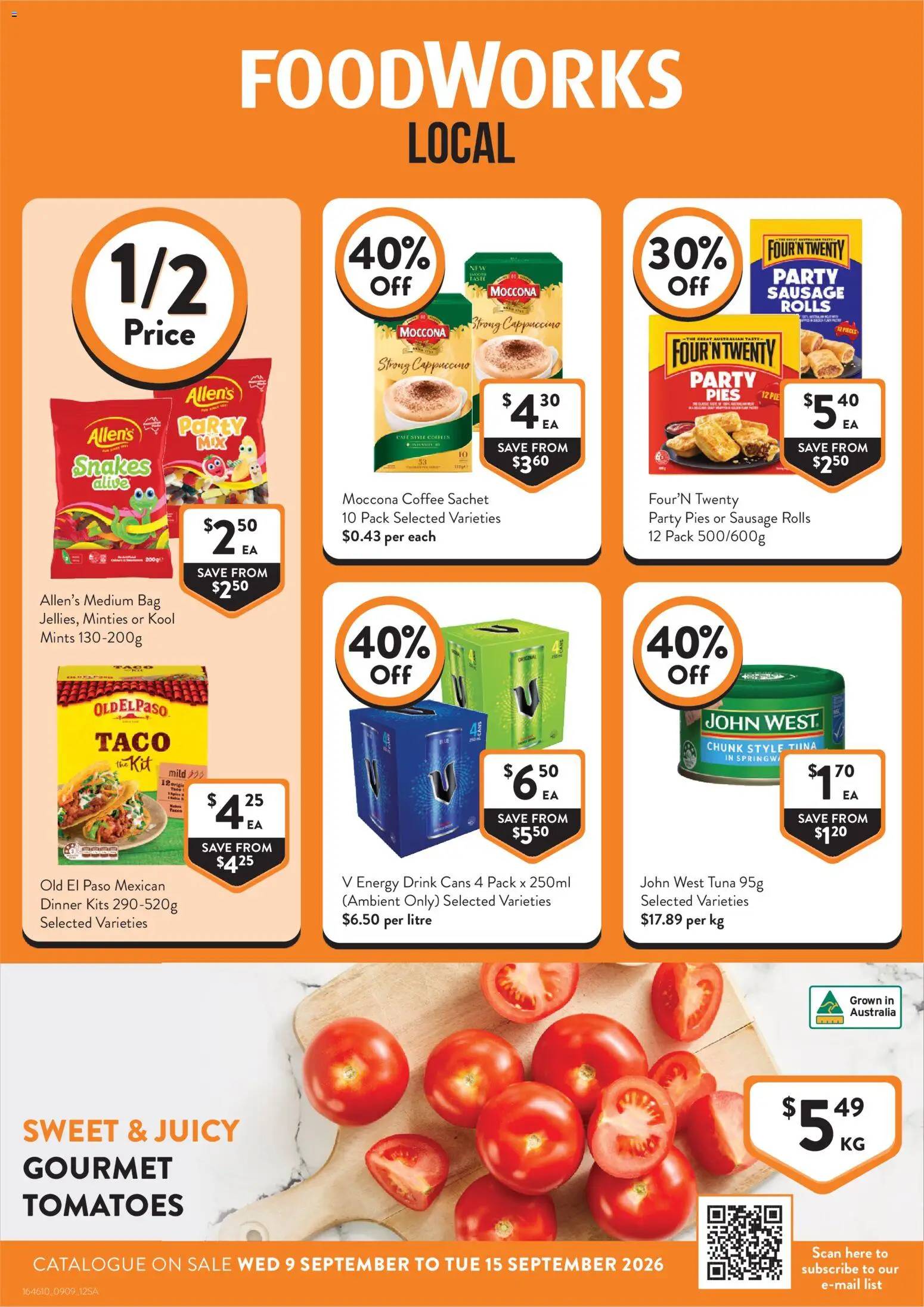 Foodworks catalogue - valid from 09/09/2026 | Page: 1 | Products: Salsa, Pies, Moccona, Bag