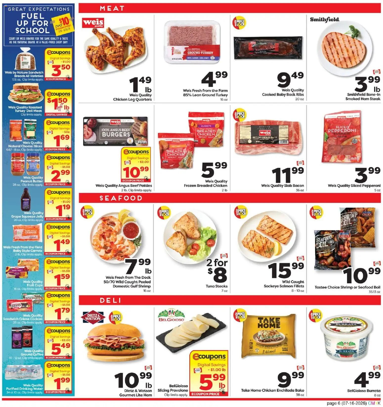 Weis Monthly Ad - valid from 07/16/2026 | Page: 7 | Products: Butter, Cheese, Coffee, Seafood