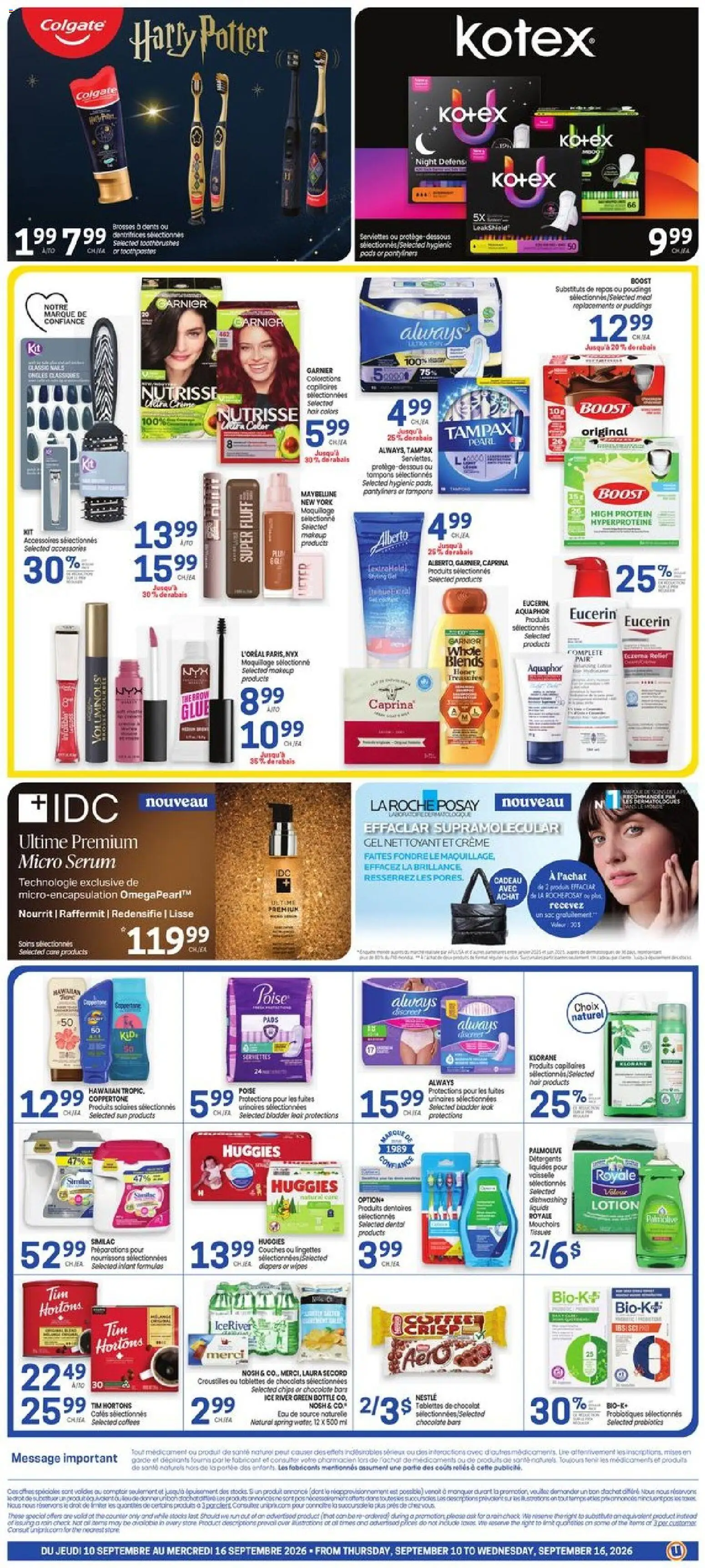 Uniprix flyer valid from Sep 10, 2026 | Page: 2 | Products: Chips, Probiotics, Diapers, Chocolate